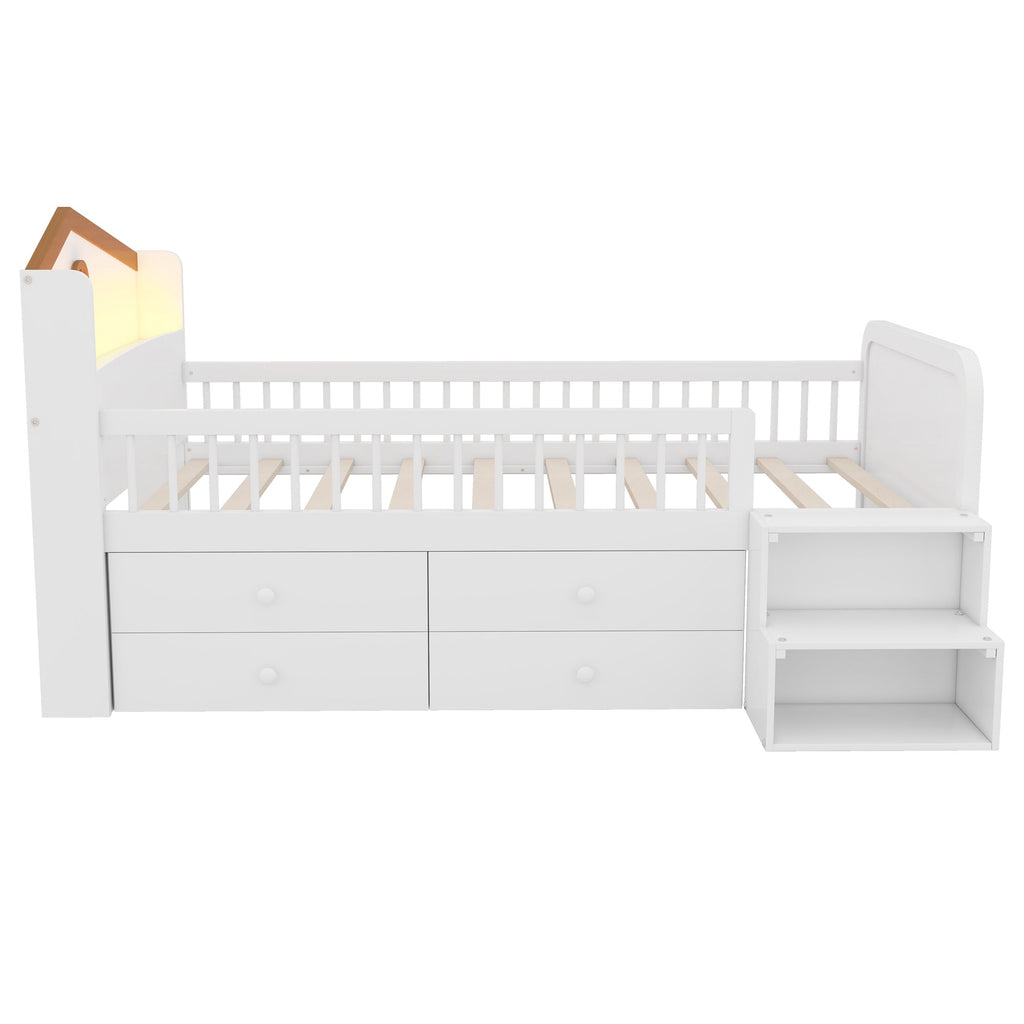 Wooden Twin Loft Bed with House Shape Headboard