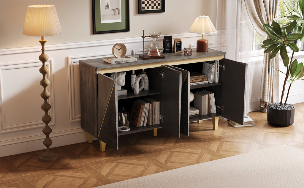 60' Retro Sideboard Cabinet with Adjustable Shelves