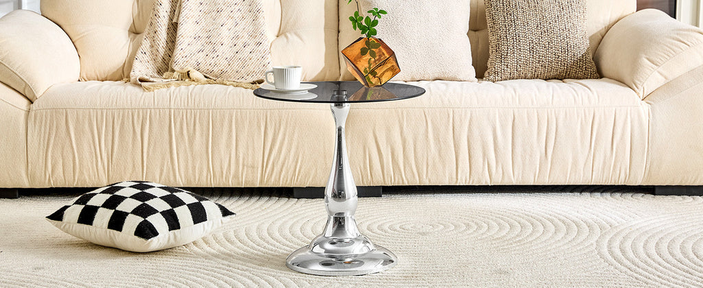 20" Small Luxury Metal Round Side Table with a Glass Top