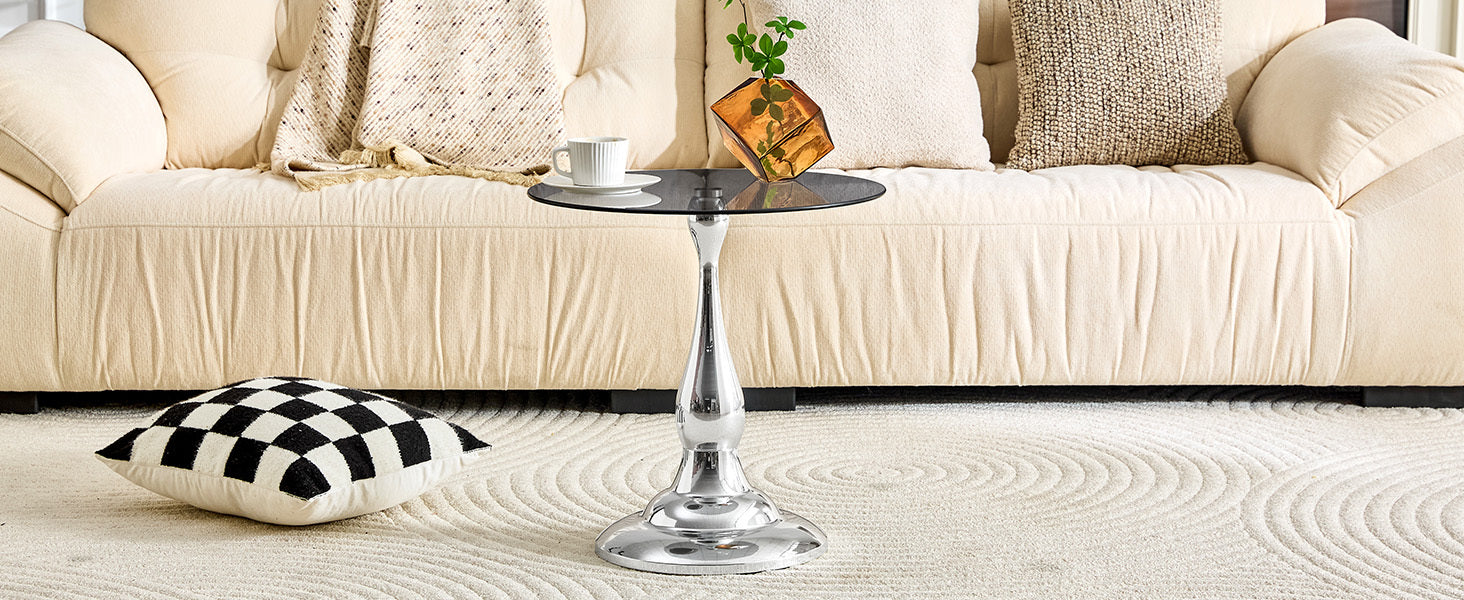 20" Small Luxury Metal Round Side Table with a Glass Top