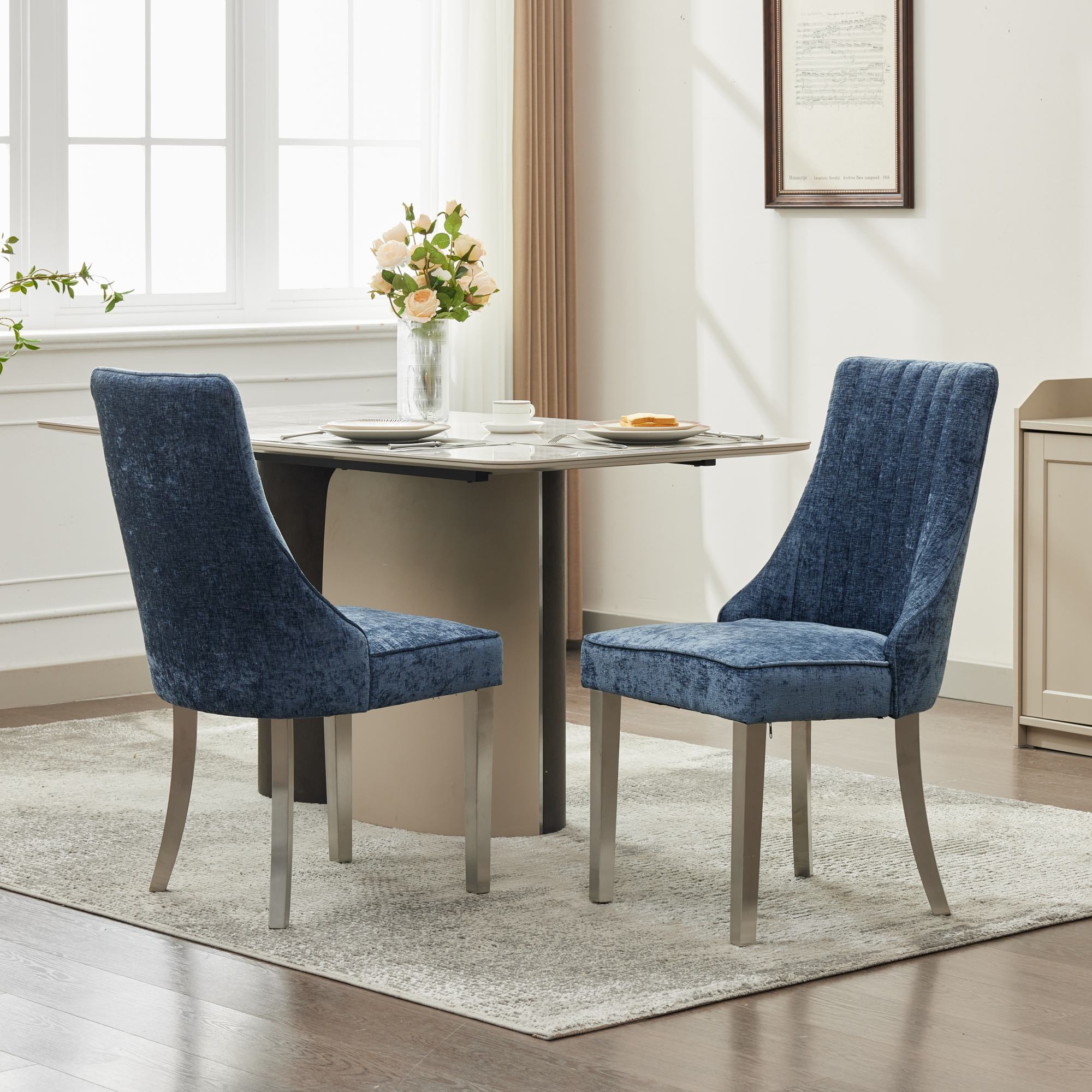 Rayon Cloth Flocking Chenille Dining Chairs (Set of 2 )