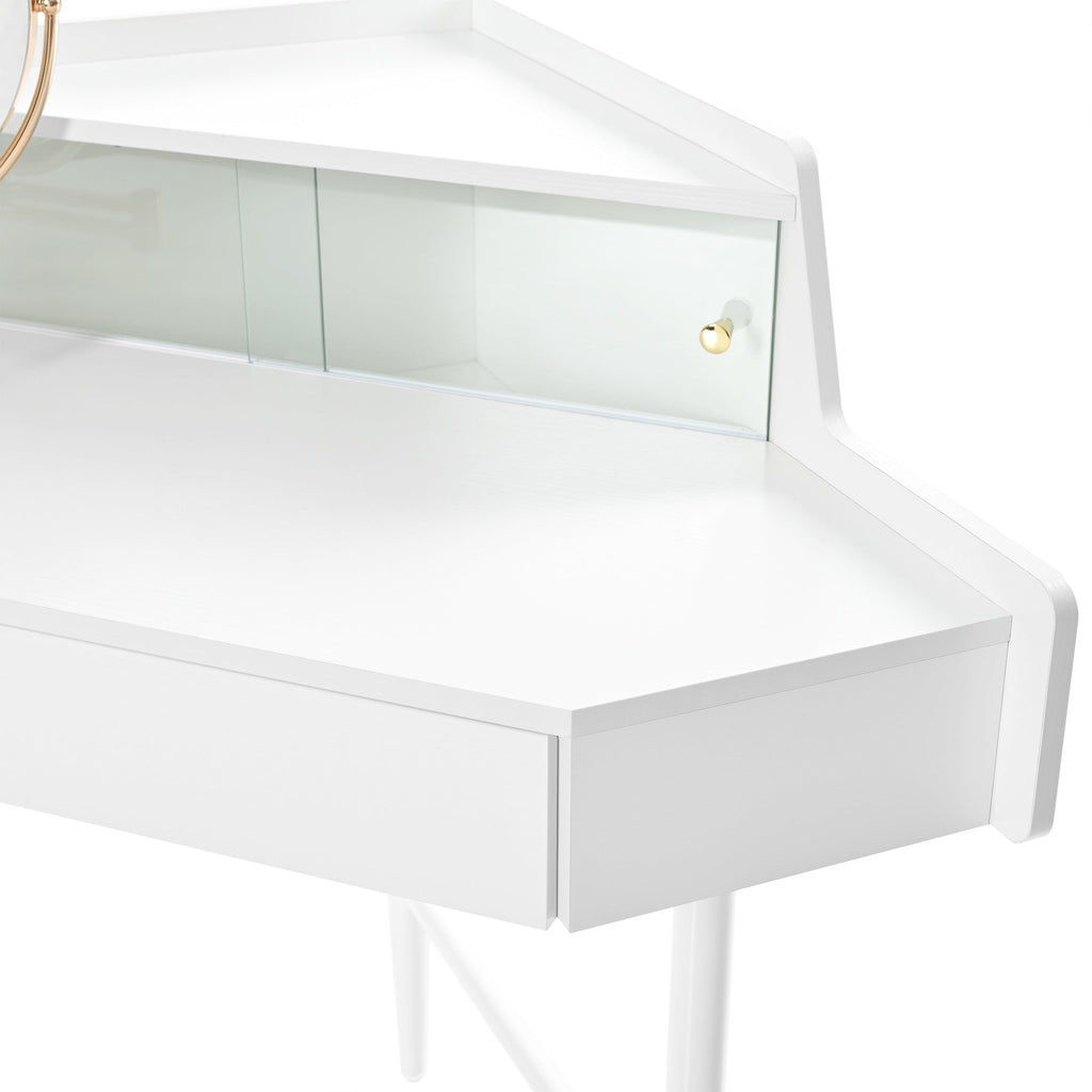 Modern Corner Vanity Set with Mirror and Stool