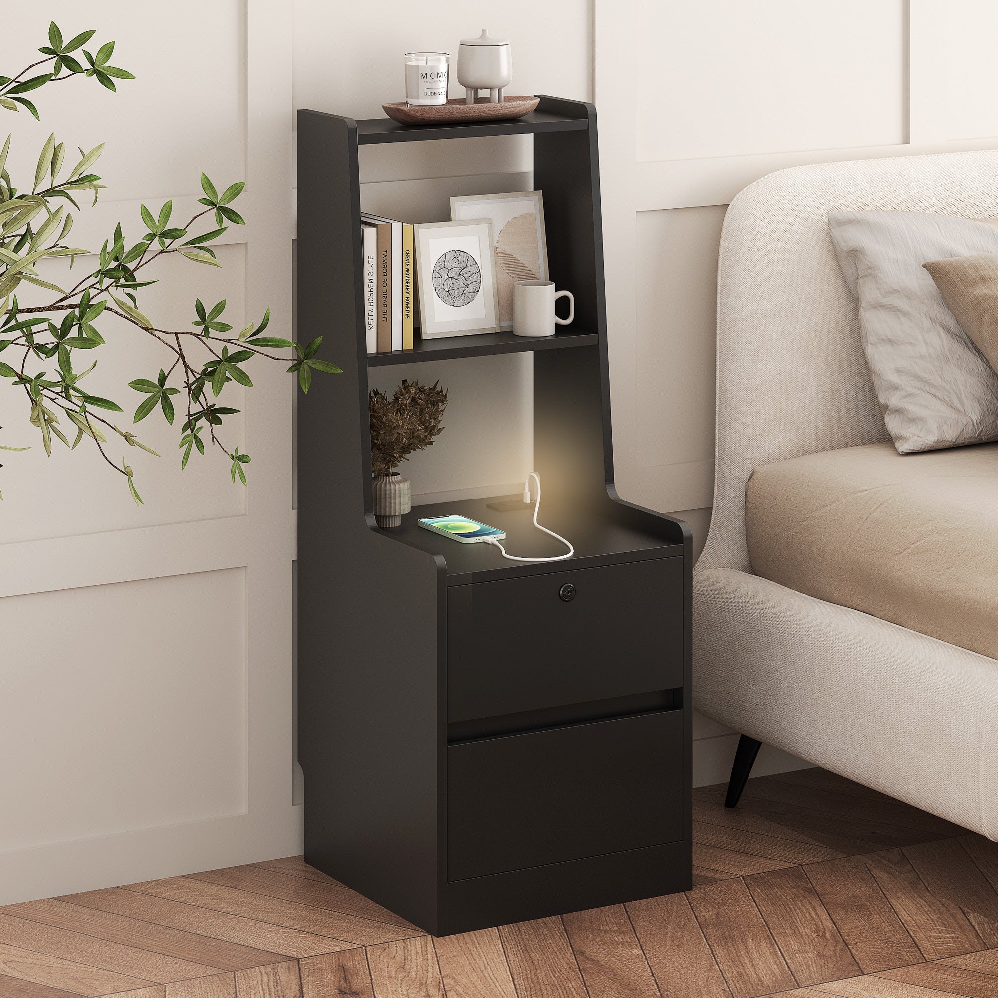 Modern Smart Nightstand with Charging Station