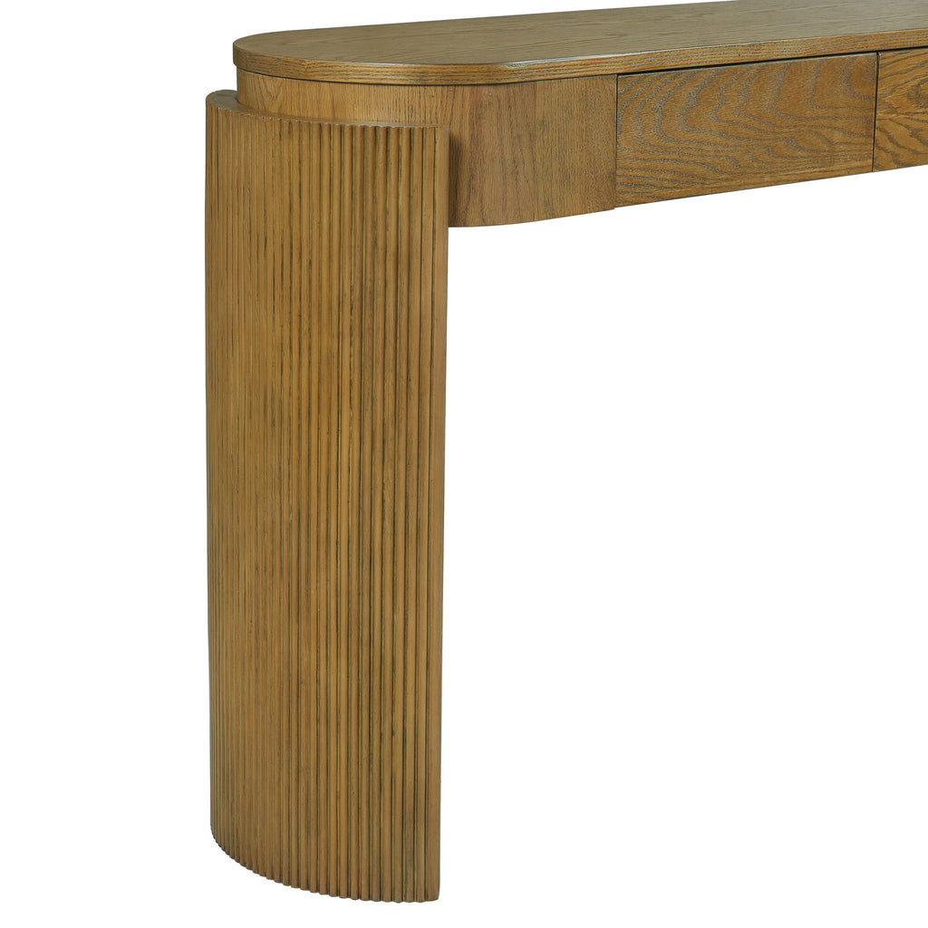 Natural Wood Console Table with Fluted Design
