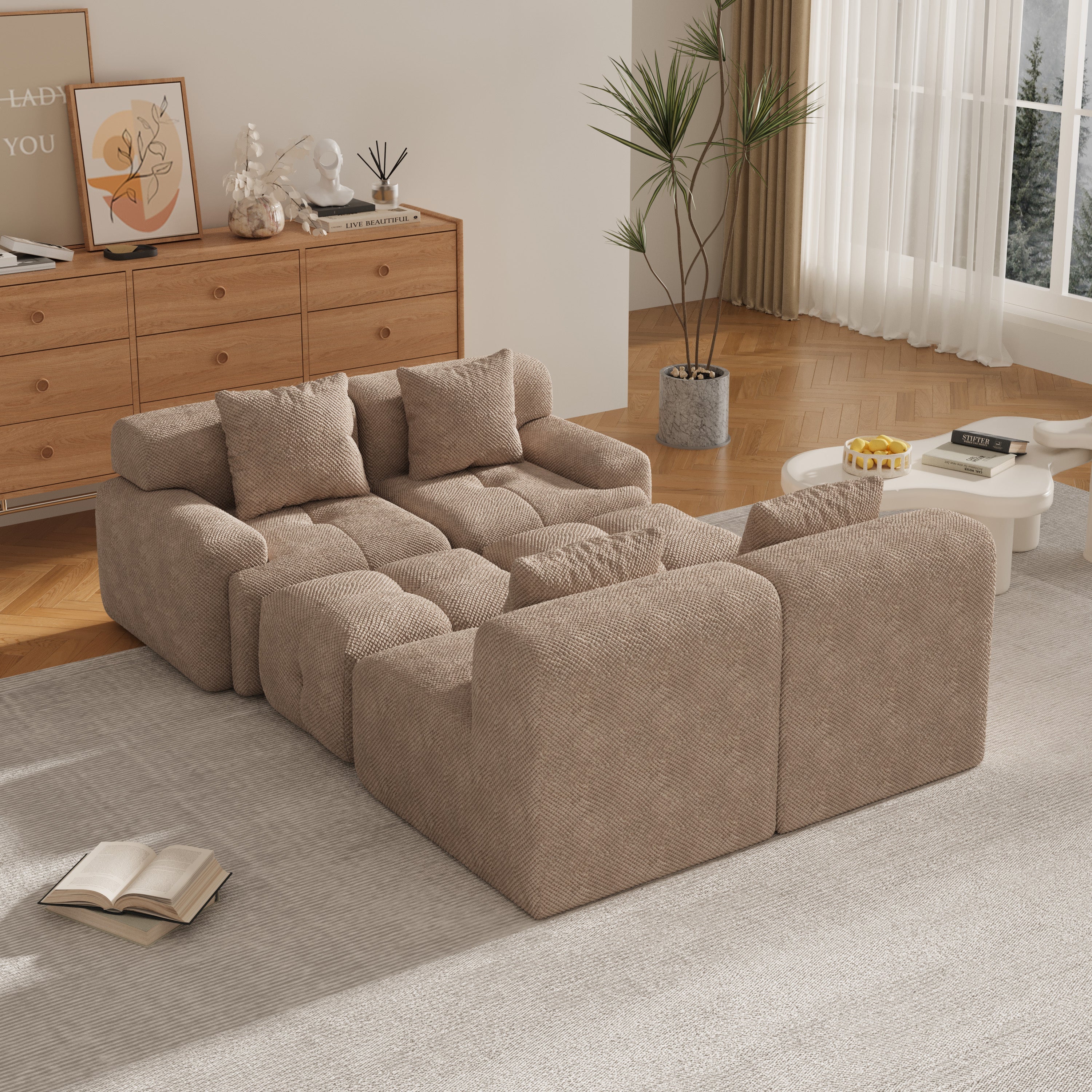 Oversized Boneless Convertible Cloud Couch with Movable Ottoman