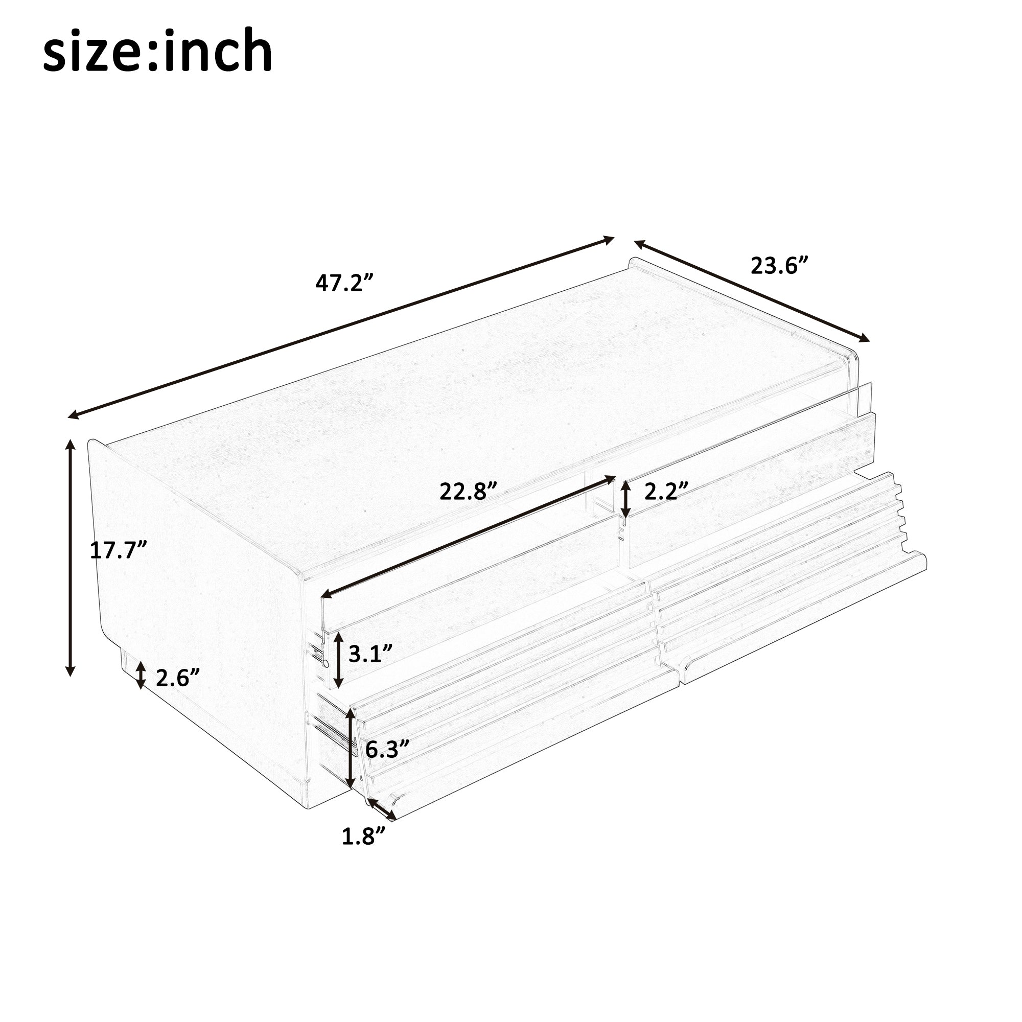 Modern 47.2' Wood Coffee Table with Fluted Style