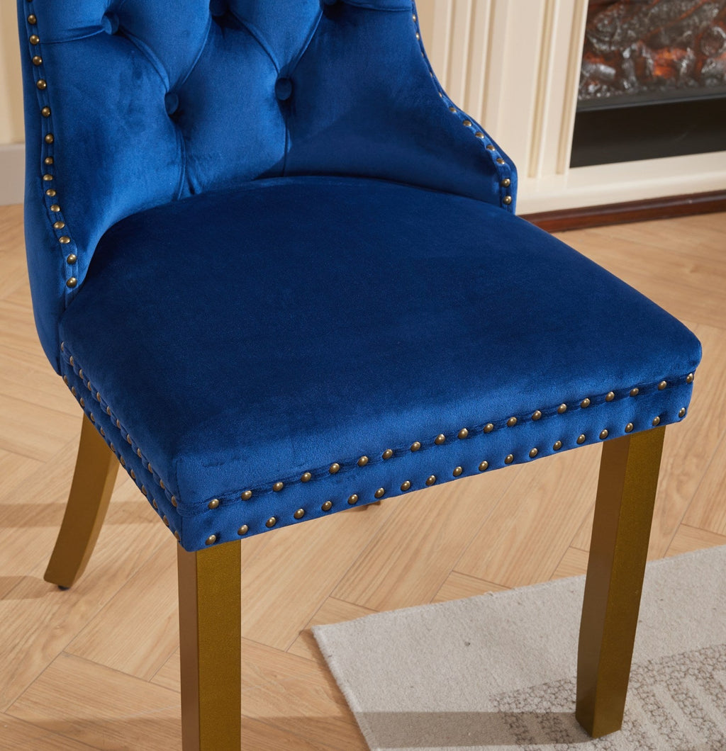 Mid-Century Velvet Dining Chairs with Lion Head Pull Ring (Set of 2)