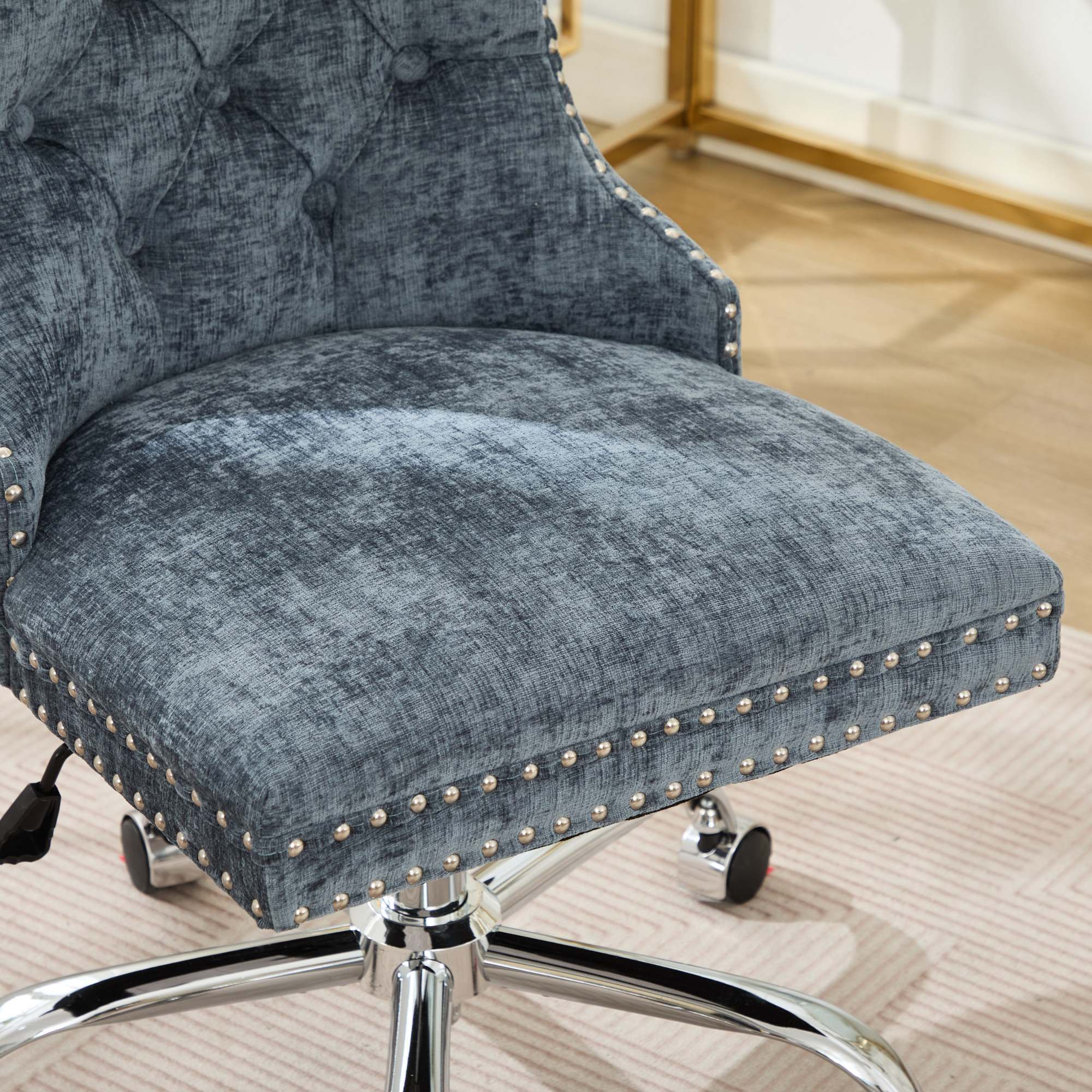 Modern Chenille Upholstered Tufted Button Home Office Chair