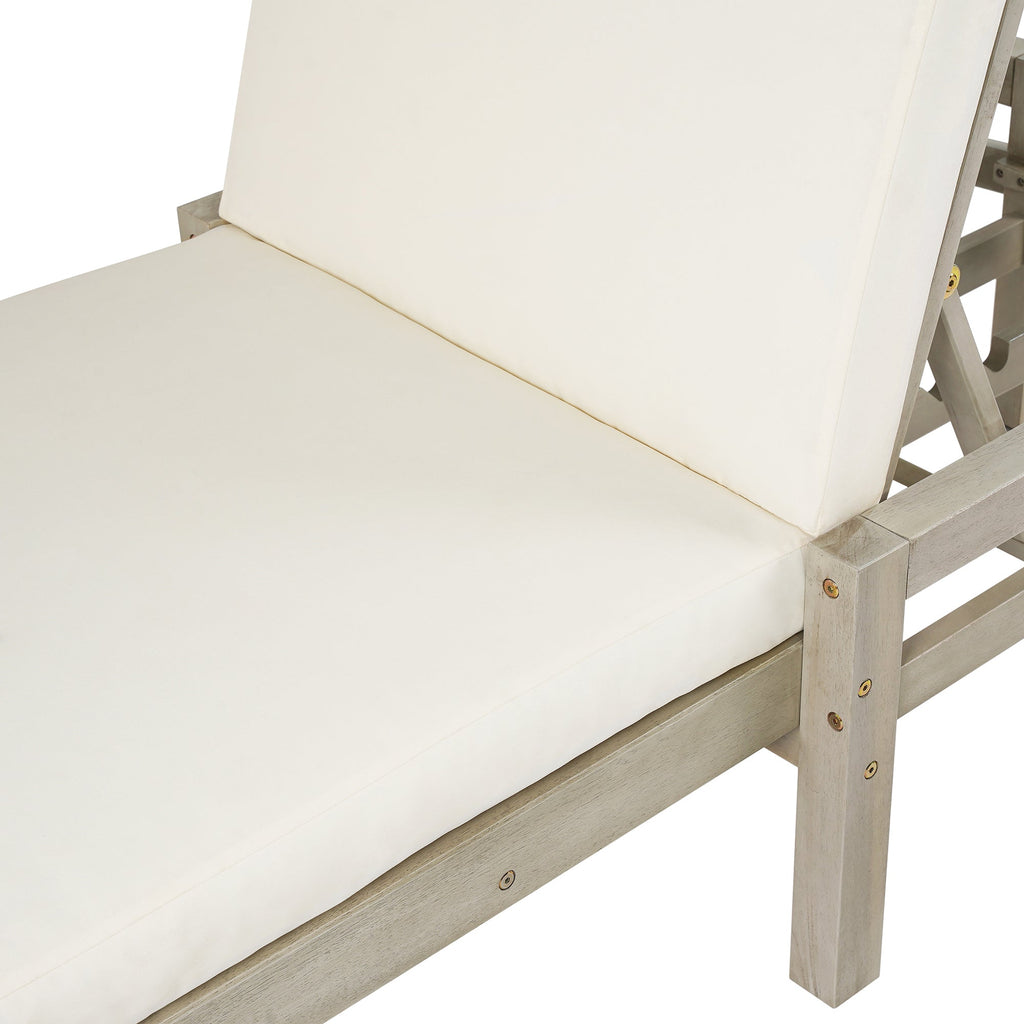 Acacia Wood Chaise Lounge Chairs 5-Position Adjustable Backrest for Patio Poolside