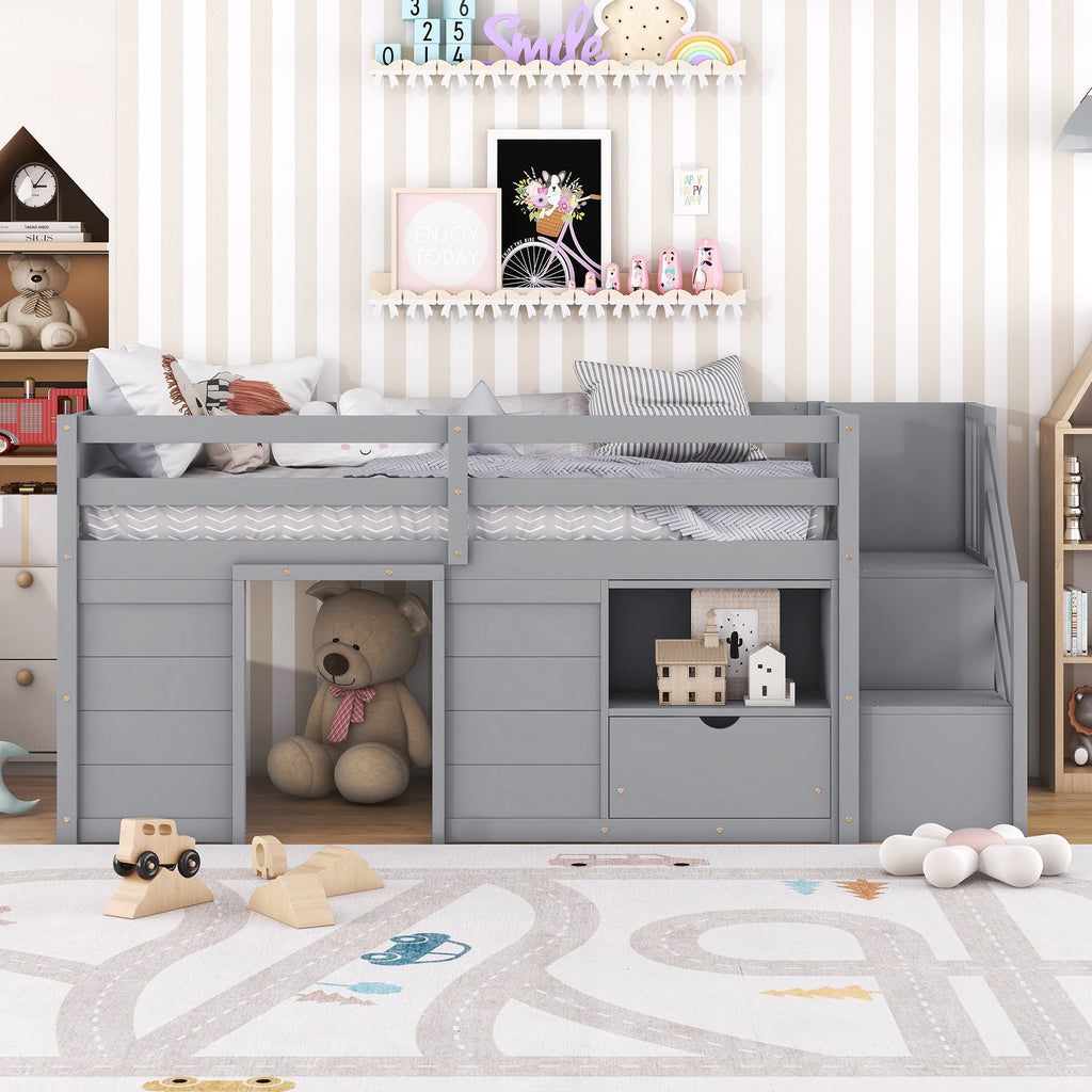 Solid Wood Twin Size Low Loft Bed