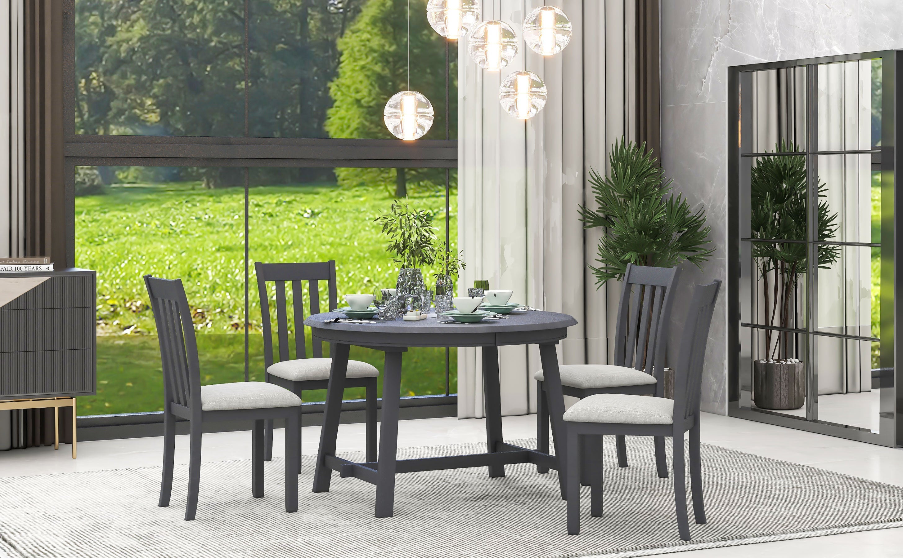 Modern Farmhouse 5-Piece Wood Dining Table Set