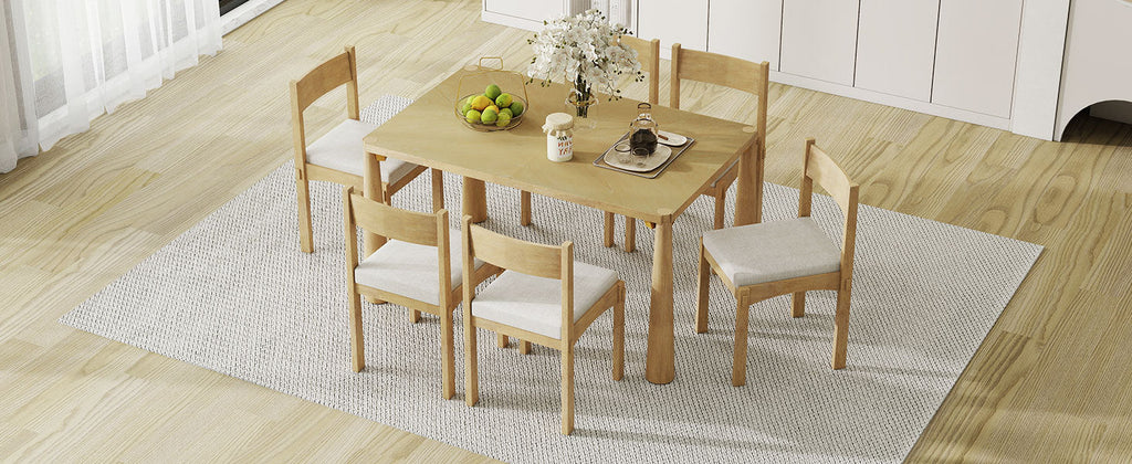 7-Piece Retro Wood Dining Table Set