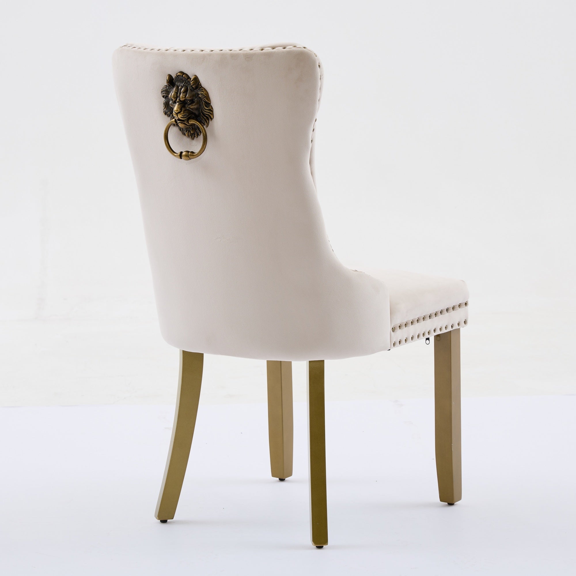 Mid-Century Velvet Dining Chairs with Lion Head Pull Ring (Set of 2)