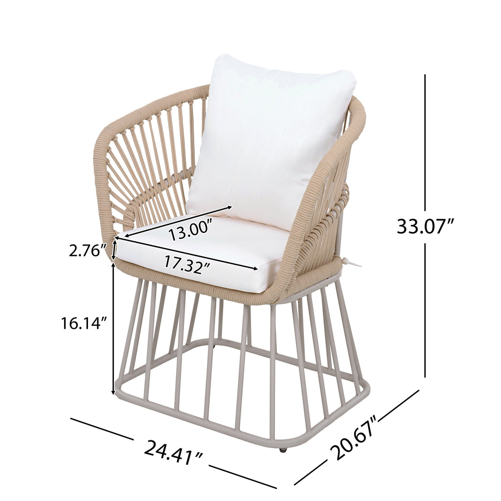 Outdoor Dining Set Teak Table 4 Wicker Chairs Cushions Steel Frame Set
