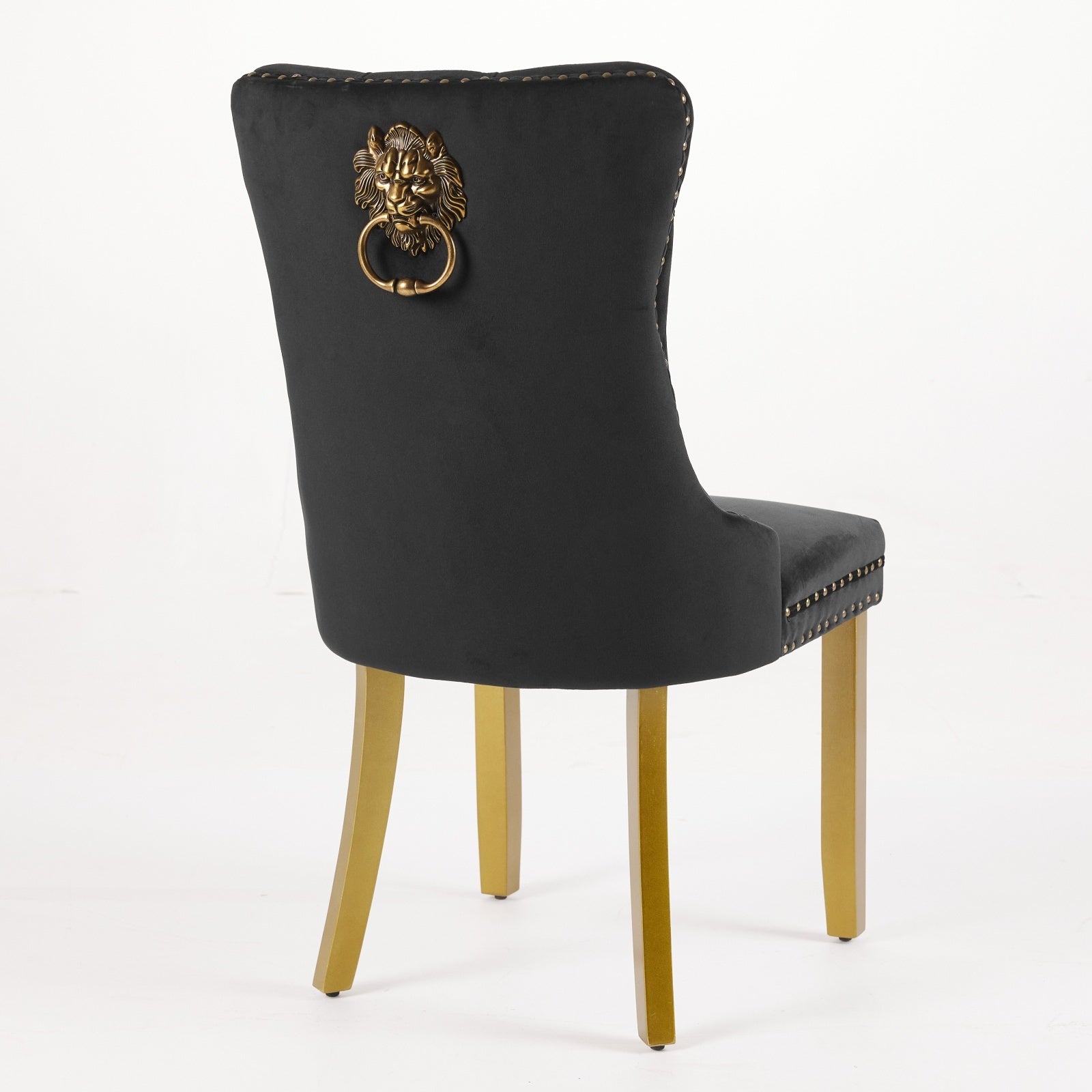 Mid-Century Velvet Dining Chairs with Lion Head Pull Ring (Set of 2)