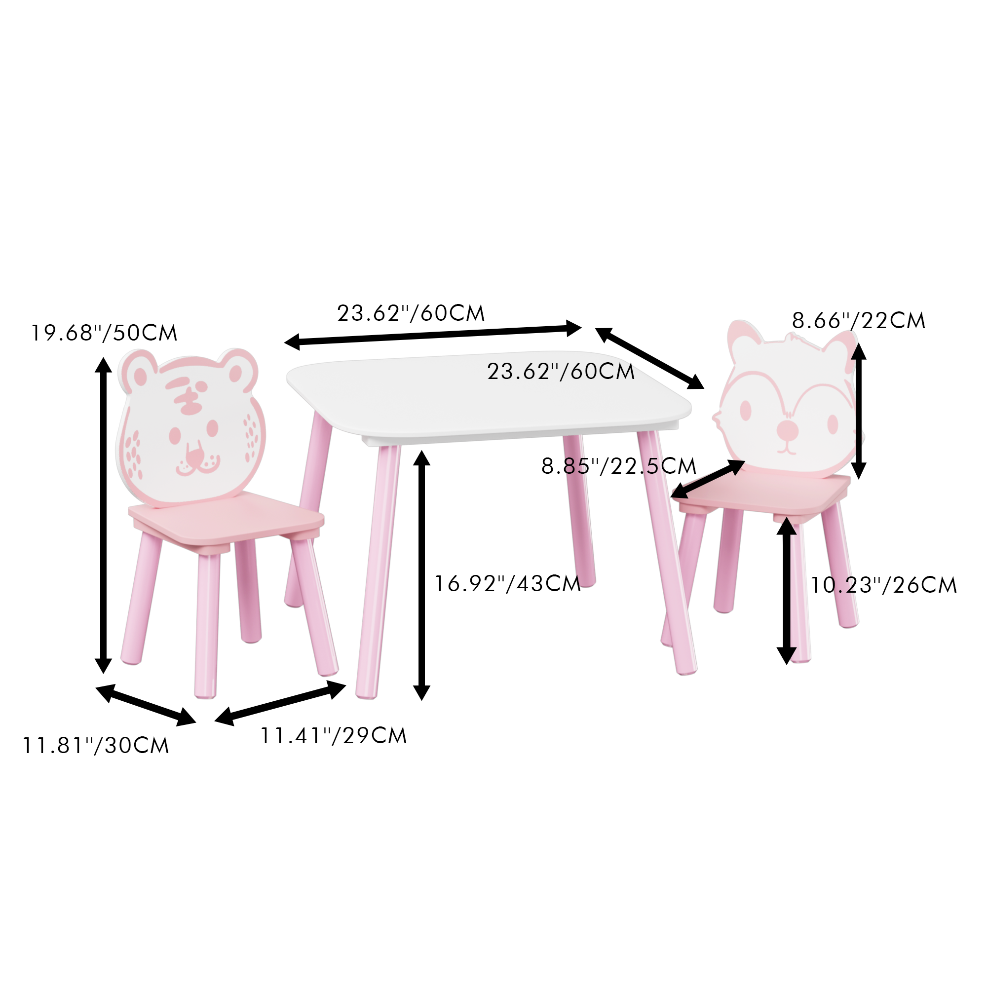 Kids 3-Piece Wooden Toddler Desk with Animal Backrest