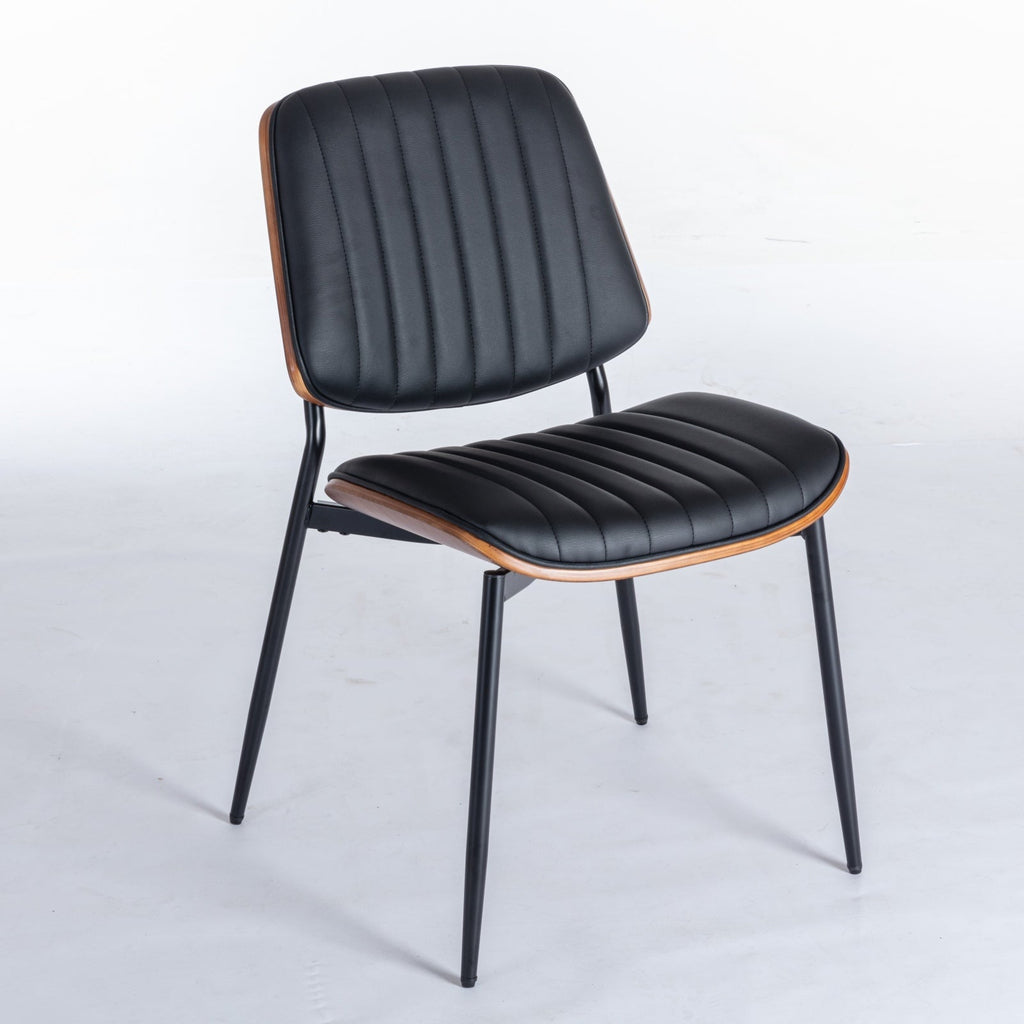 Mid Century Modern Retro Faux Leather Dining Chairs with Walnut Bentwood (Set of 2)