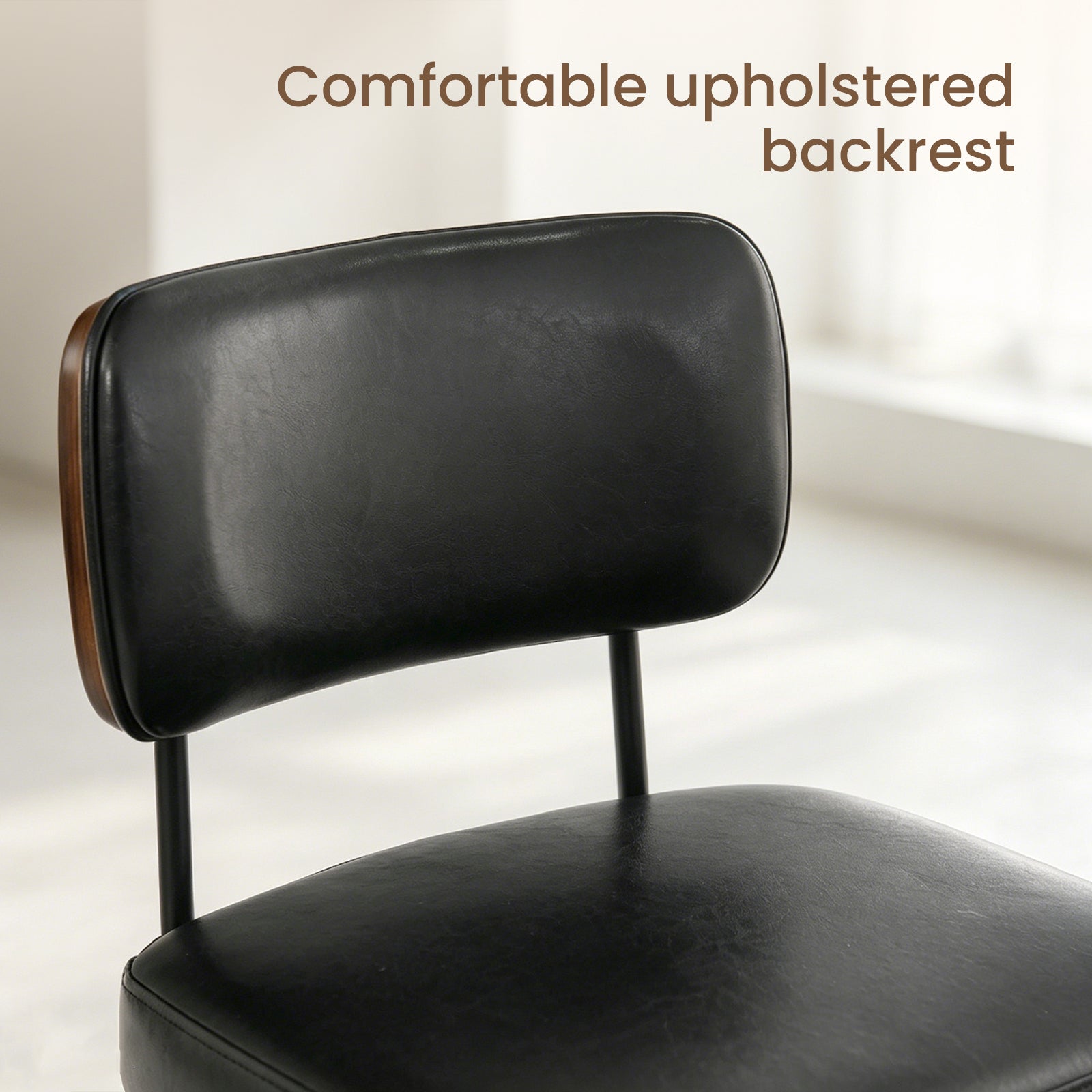 Firmoz Modern PU Swivel Bar Stools with Solid Wood Legs & Ergonomic Backrest