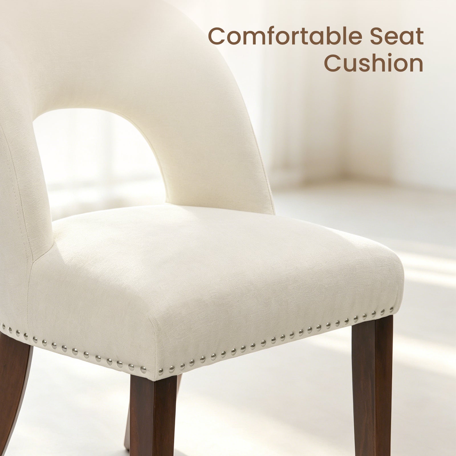 Firmoz Farmhouse Hollow Back Dining Chairs with Nailhead Trim & Rubberwood Legs
