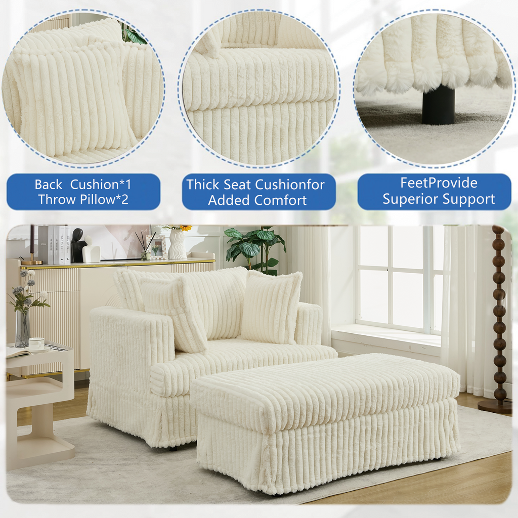 47.7'' Oversized Corduroy Chaise Longue with Ottoman