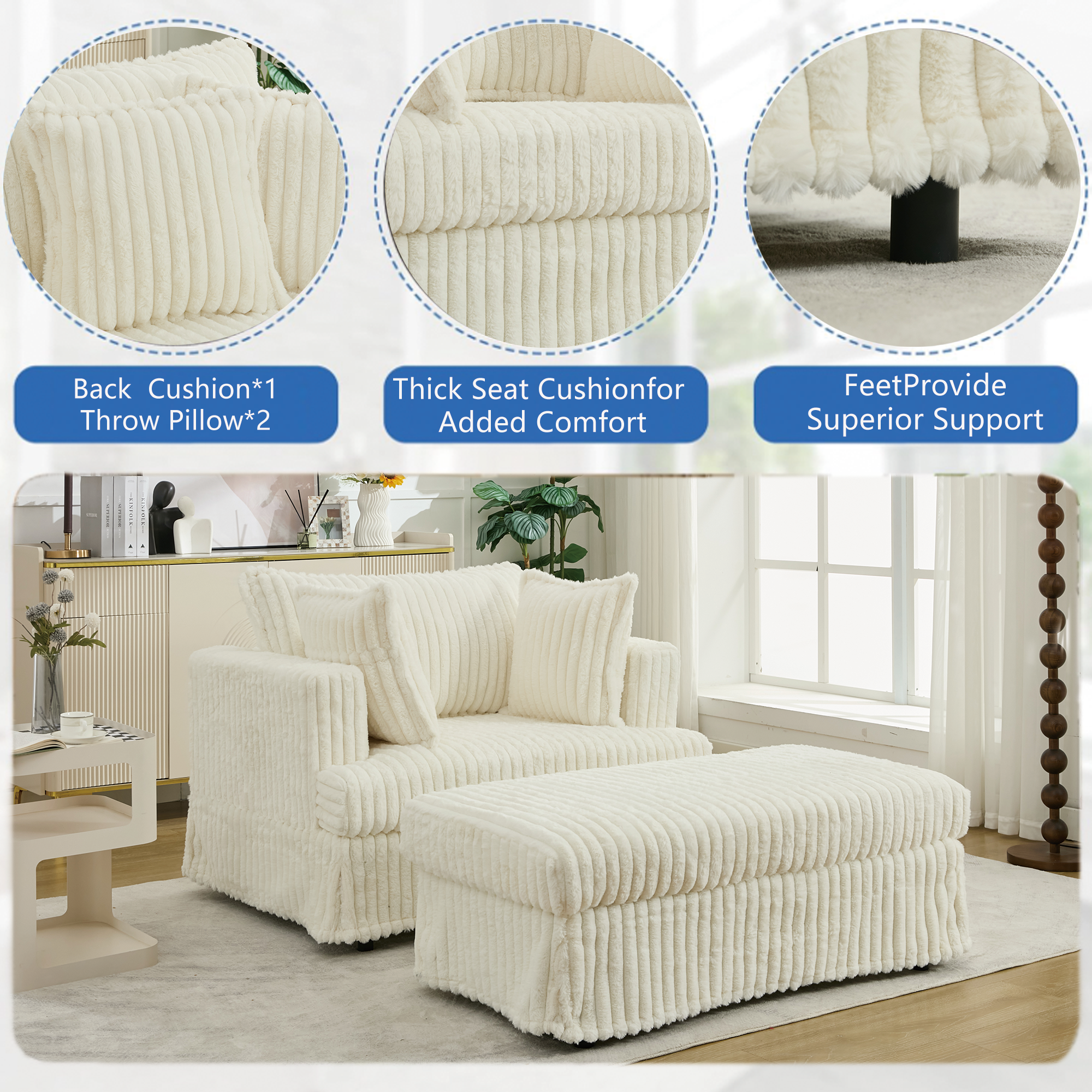 47.7'' Oversized Corduroy Chaise Longue with Ottoman