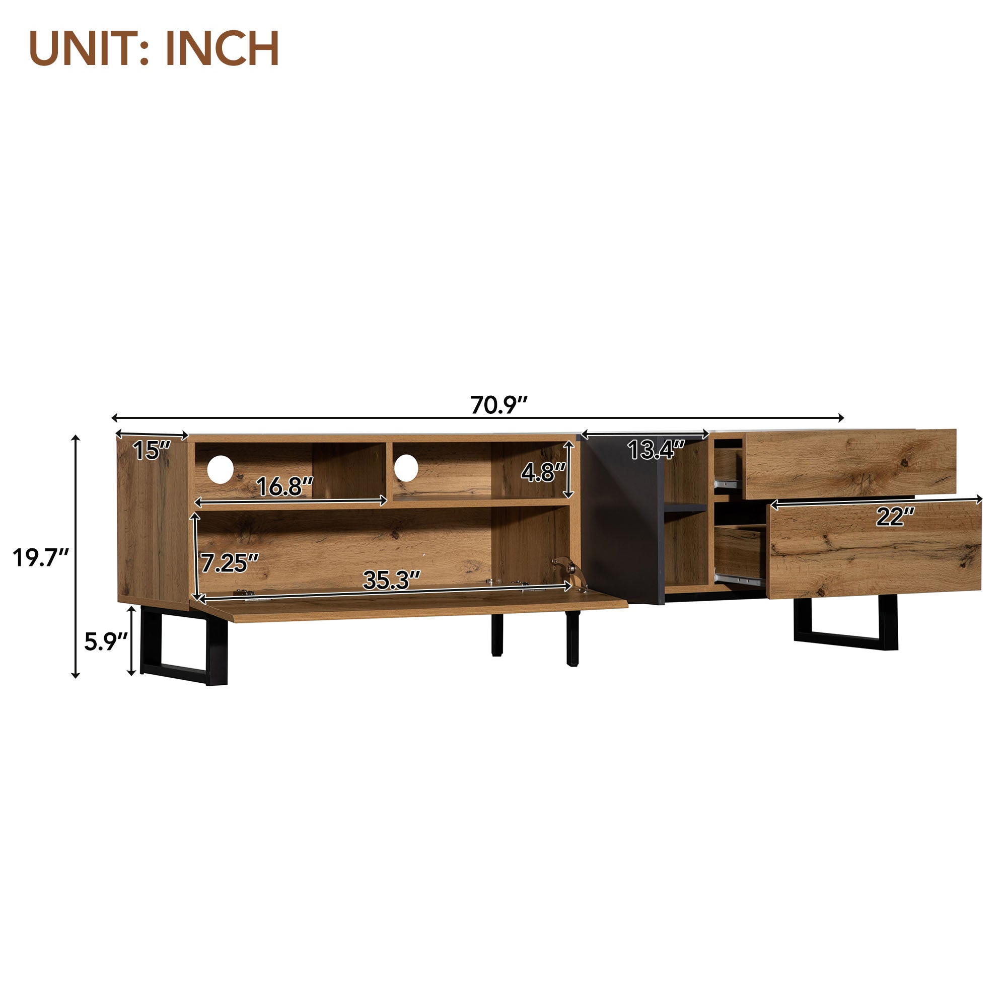 Modern TV Stand for 80'' TV with Double Storage Space