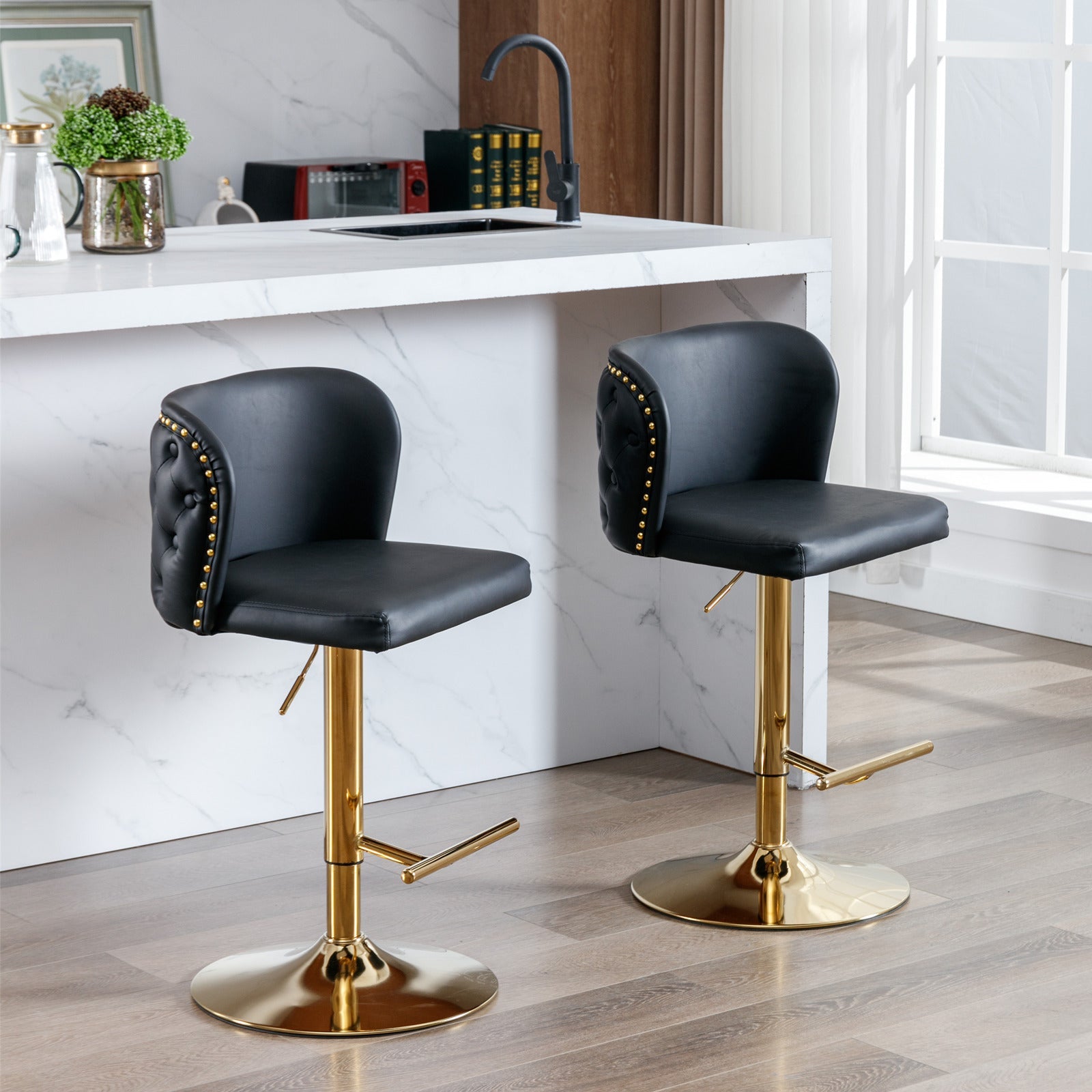 Modern PU Upholstered Bar Stools（Set of 2）