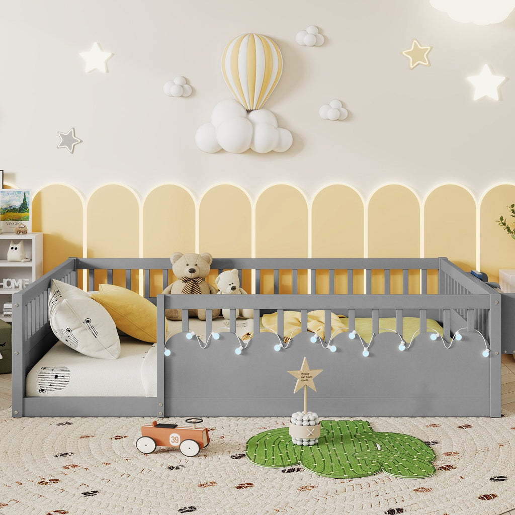 Twin/Full Montessori Floor Kids Bed Frame with High Rails