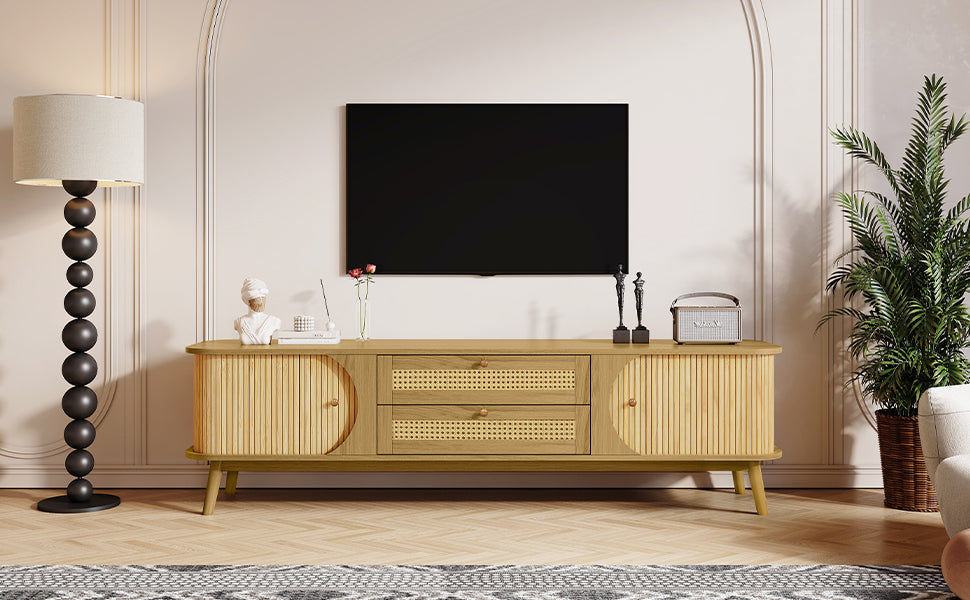 Modern Farmhouse Rattan TV Stand  Up to 75''