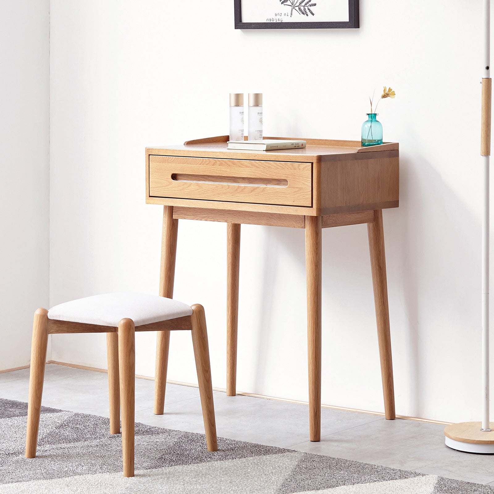 Solid Oak Desk Table with Storage Drawer