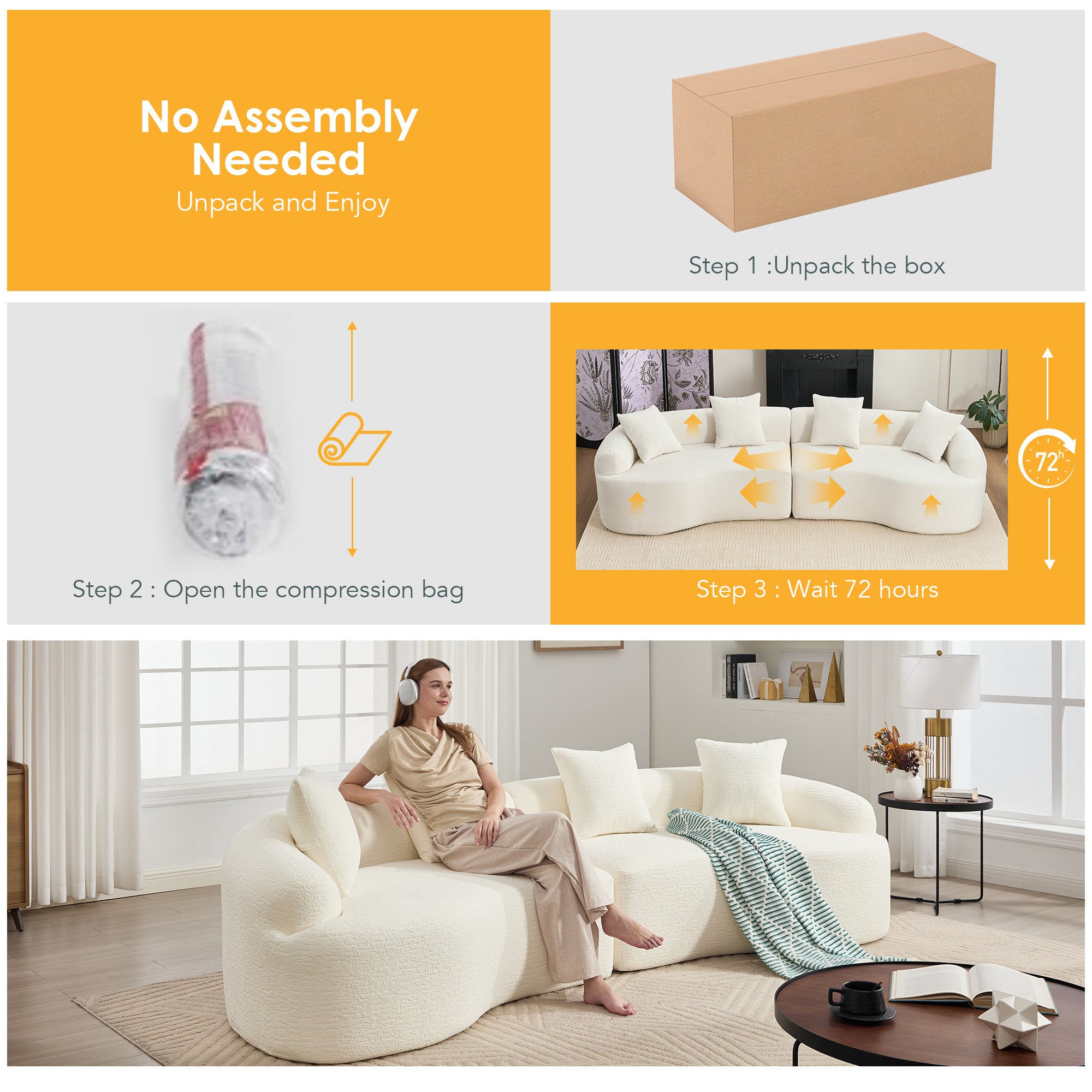 30D High-Density Sponge Sectional Couch for Living Room