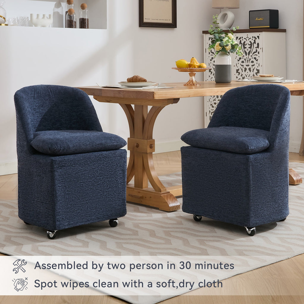 Chenille Fabric Dining Chairs with Universal Wheels