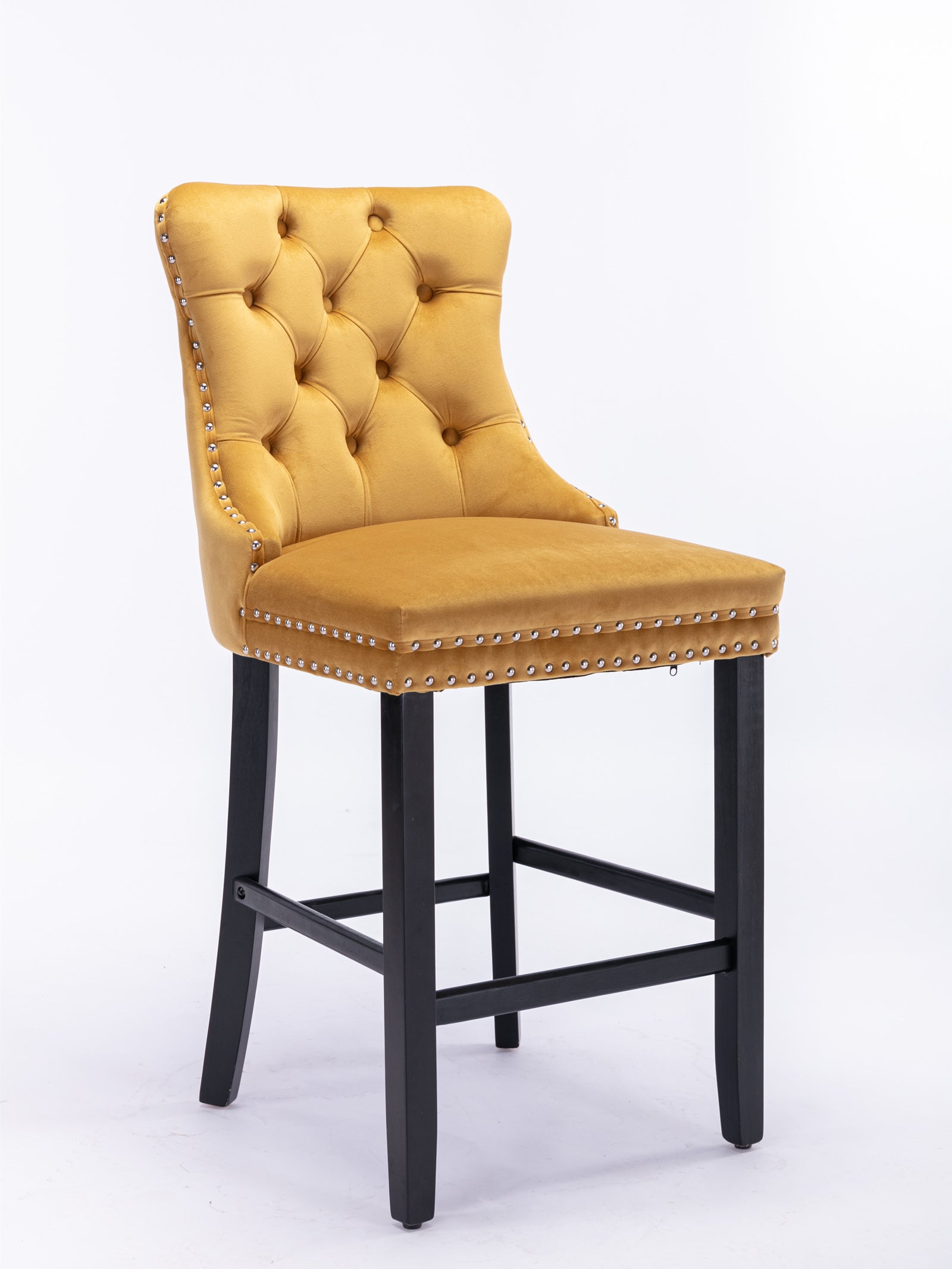 Contemporary Velvet Upholstered Barstools with Button Tufted Decoration (Set of 2)