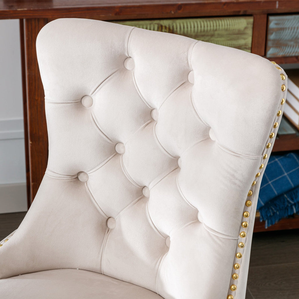 Adjustable Velvet Upholstered Tufted Button Home Office Chair