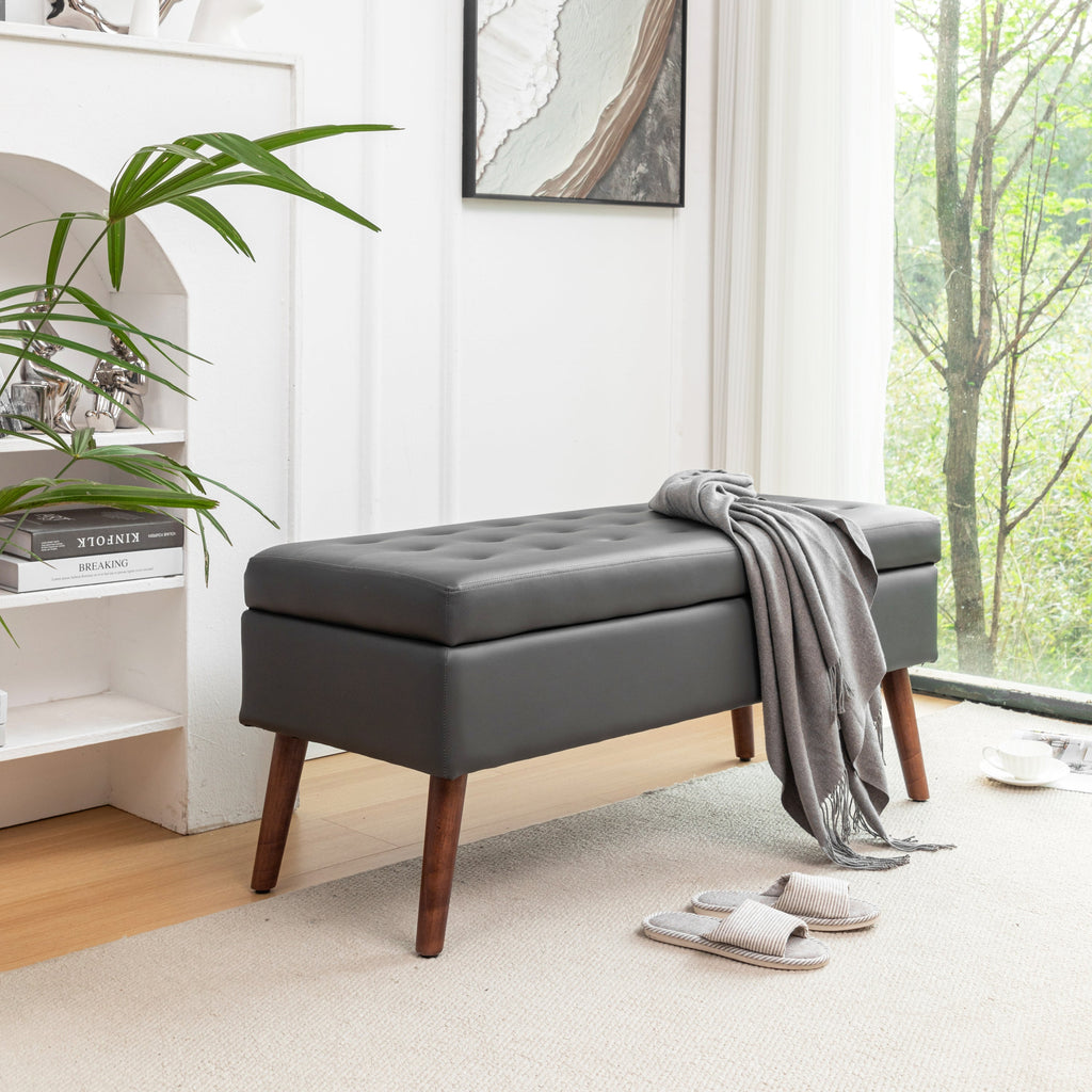Brown PU Leather Storage Bench