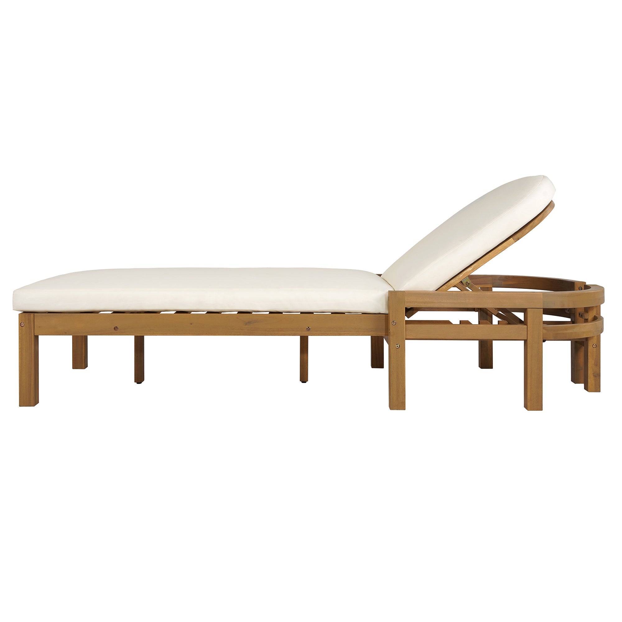 Acacia Wood Chaise Lounge Chairs 5-Position Adjustable Backrest for Patio Poolside