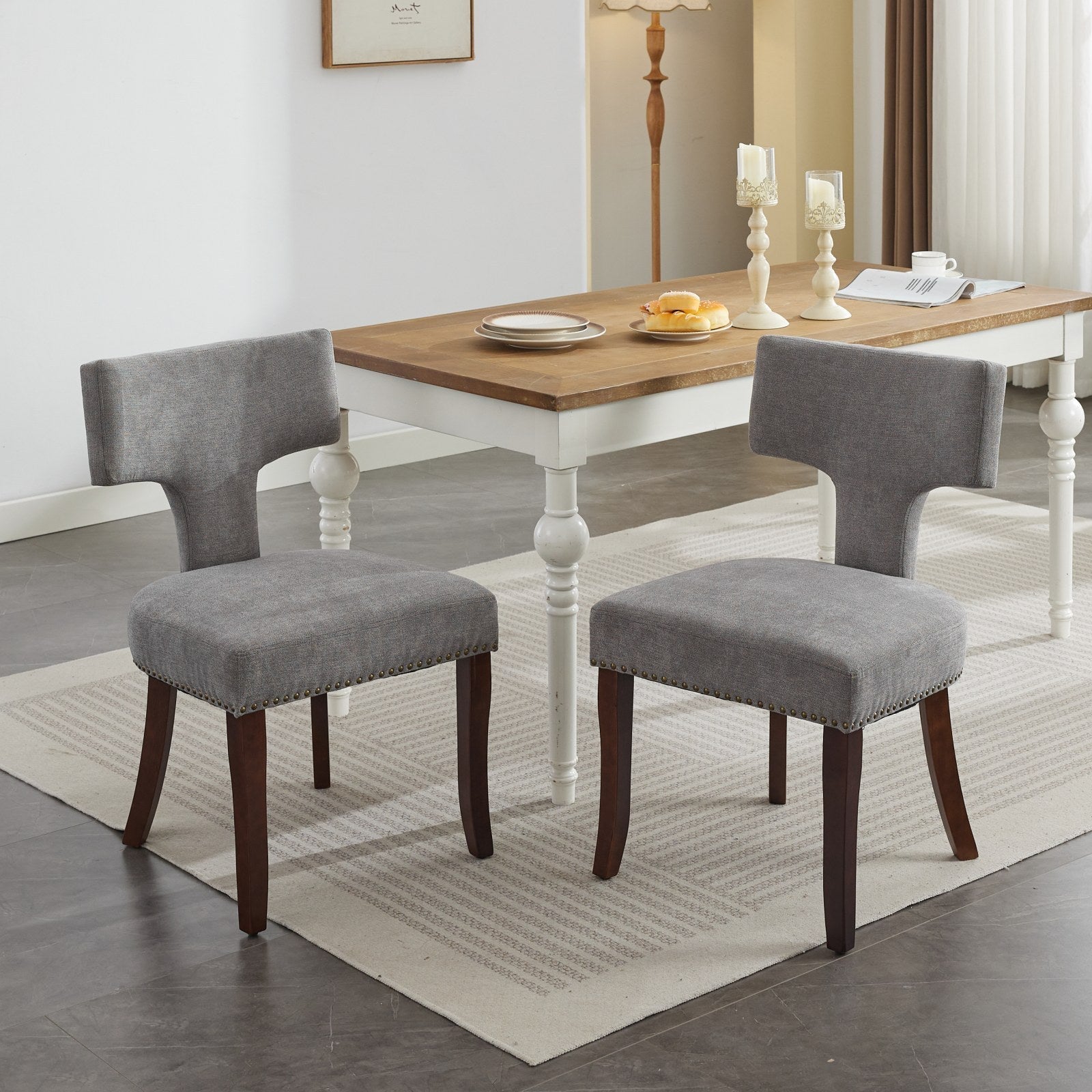 Mid Century Farmhouse Linen Fabric Dining Chairs (Set of 2)