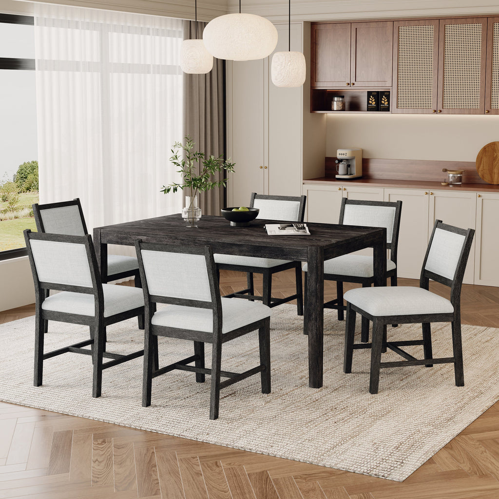 7-Piece Retro Rectangular Wood Dining Table Set