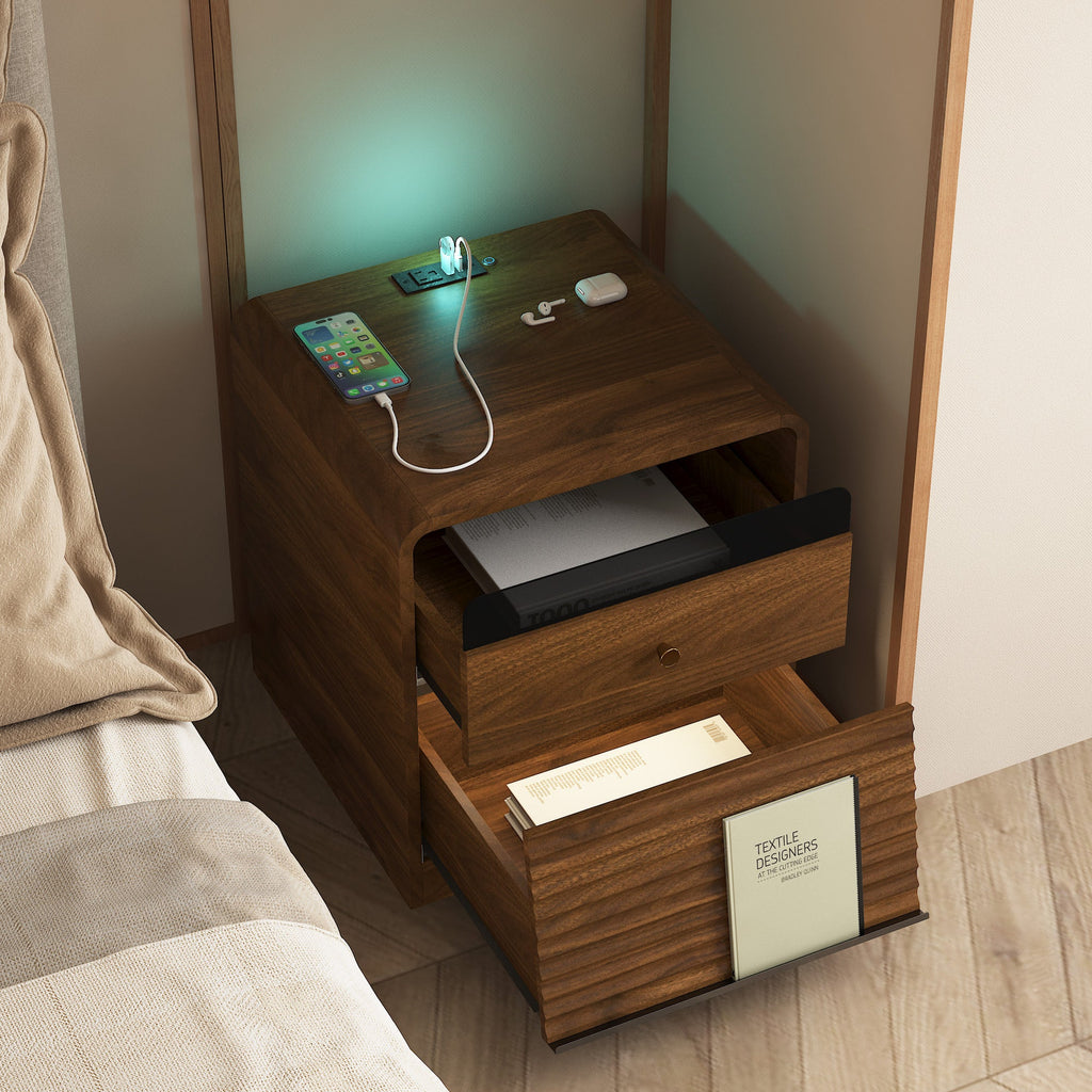 Smart Nightstand with Charging Station & Voice-Controlled LED Lights