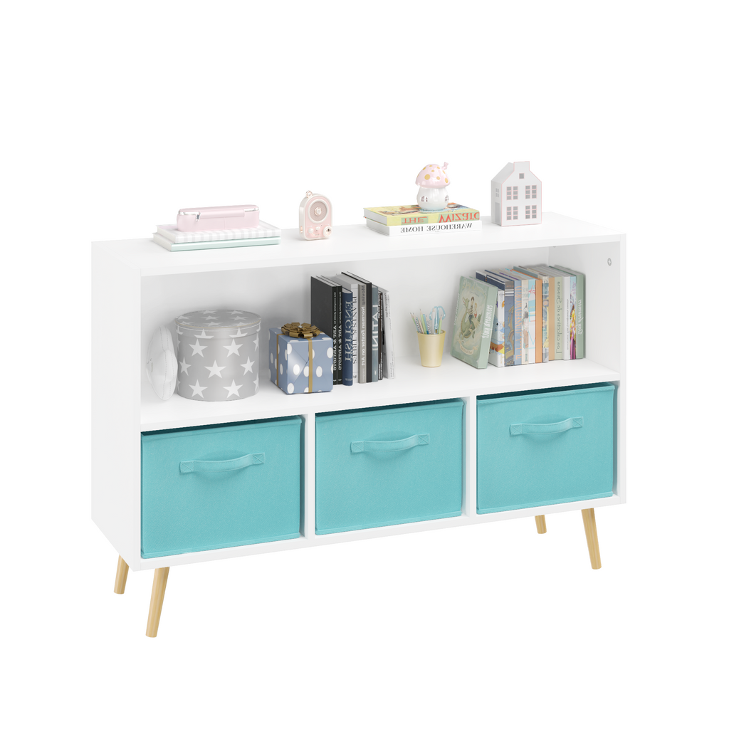Children's Book Display Kids Bookcase with 3 Fabric Bins