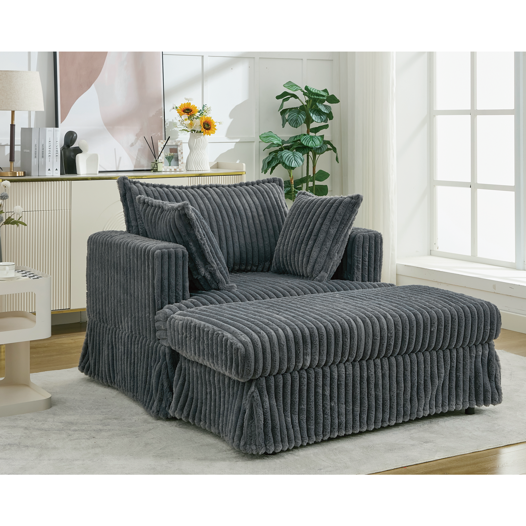 47.7'' Oversized Corduroy Chaise Longue with Ottoman