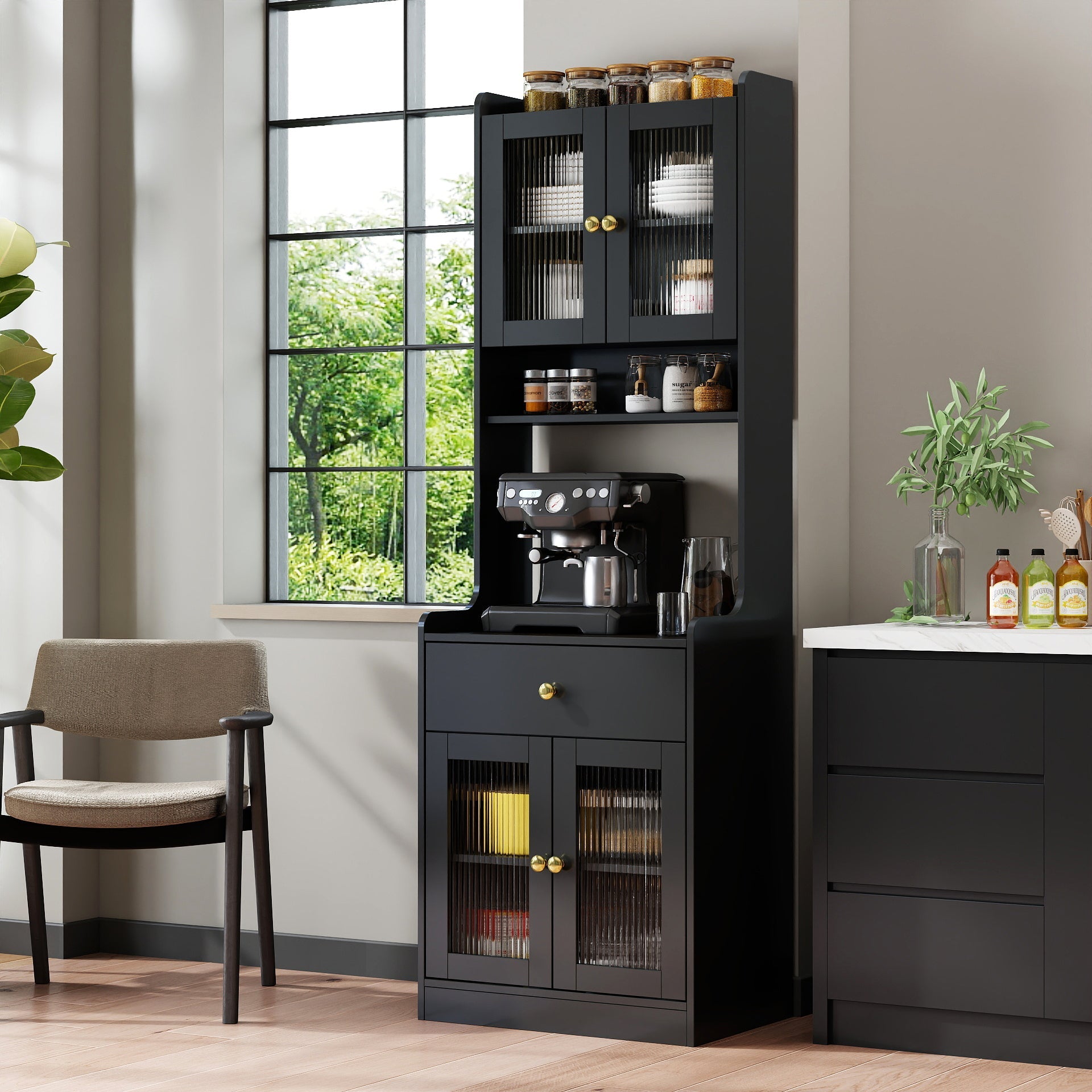 Farmhouse Kitchen Hutch Buffet Cabinet with Microwave Stand