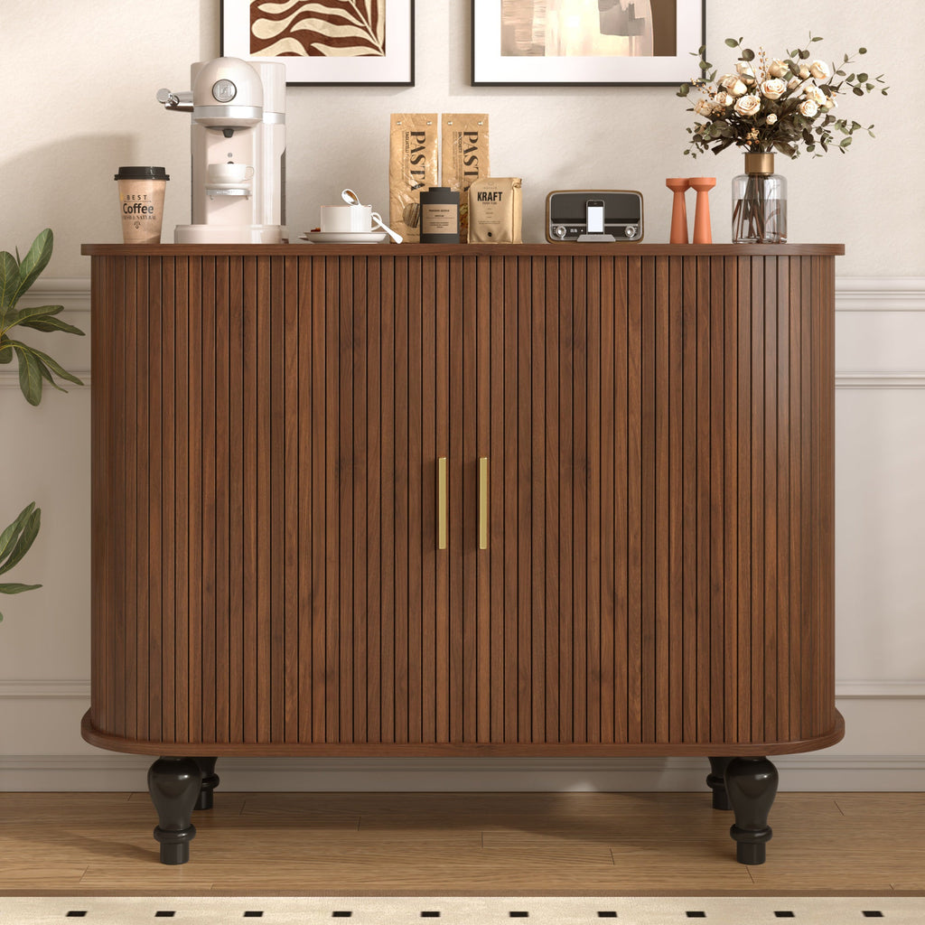 39" Fluted Liquor and Coffee Bar Cabinet with Wine Racks Glass Holders Storage