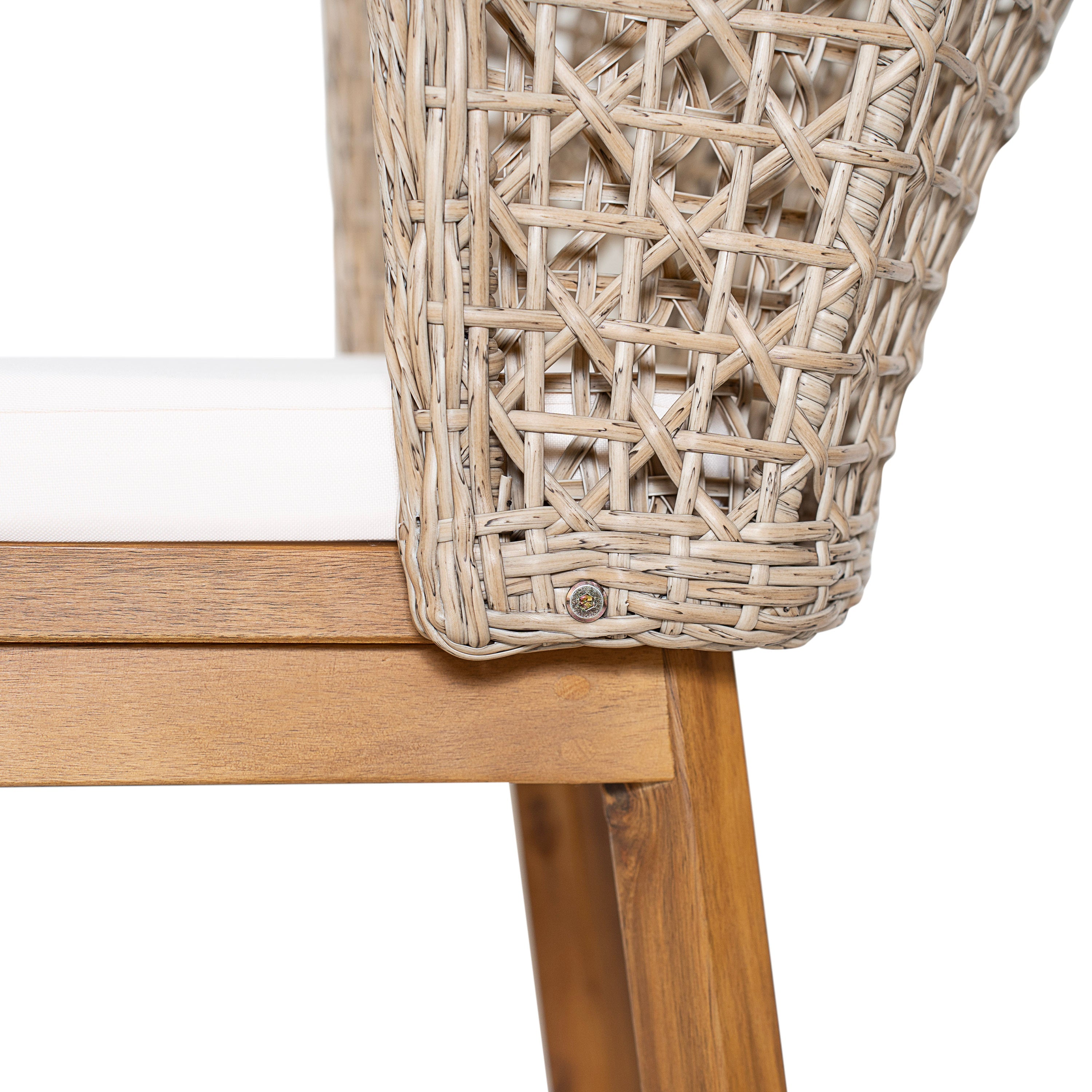 Outdoor Acacia Wood Dining Chairs with Beige Cushion (Set of 2)