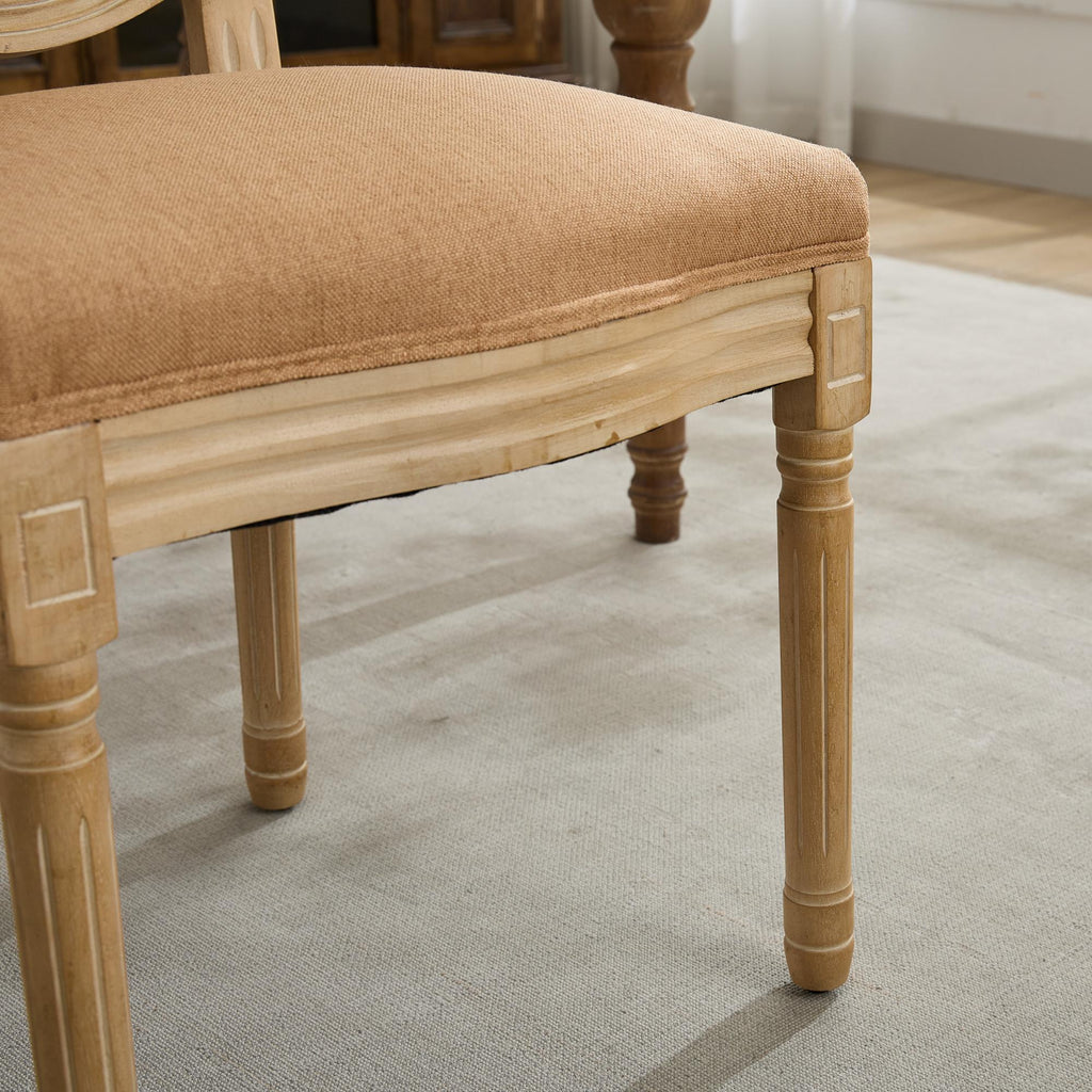 French Style Solid Wood Frame Linen Fabric Back Dining Chair (Set of 2)