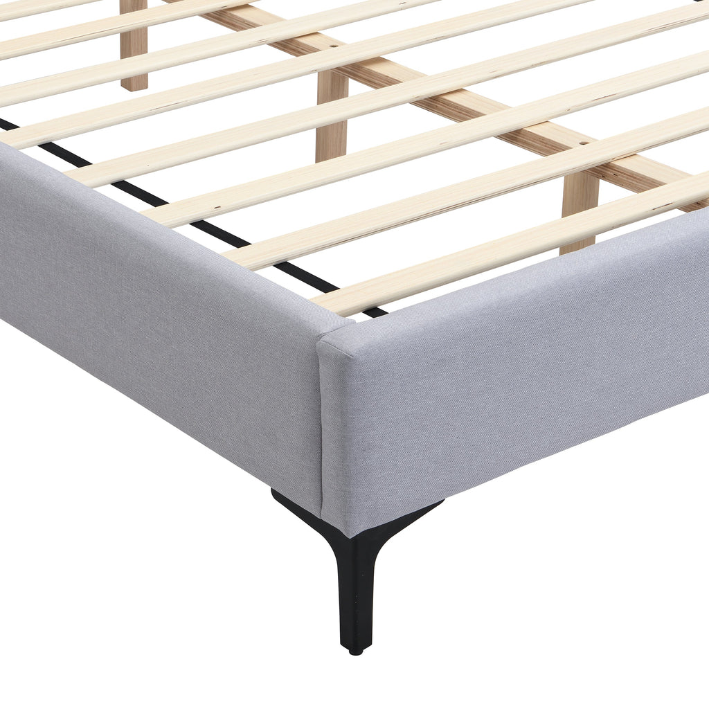 Chic Linen Upholstered Bed with Integrated Lights and Shelves
