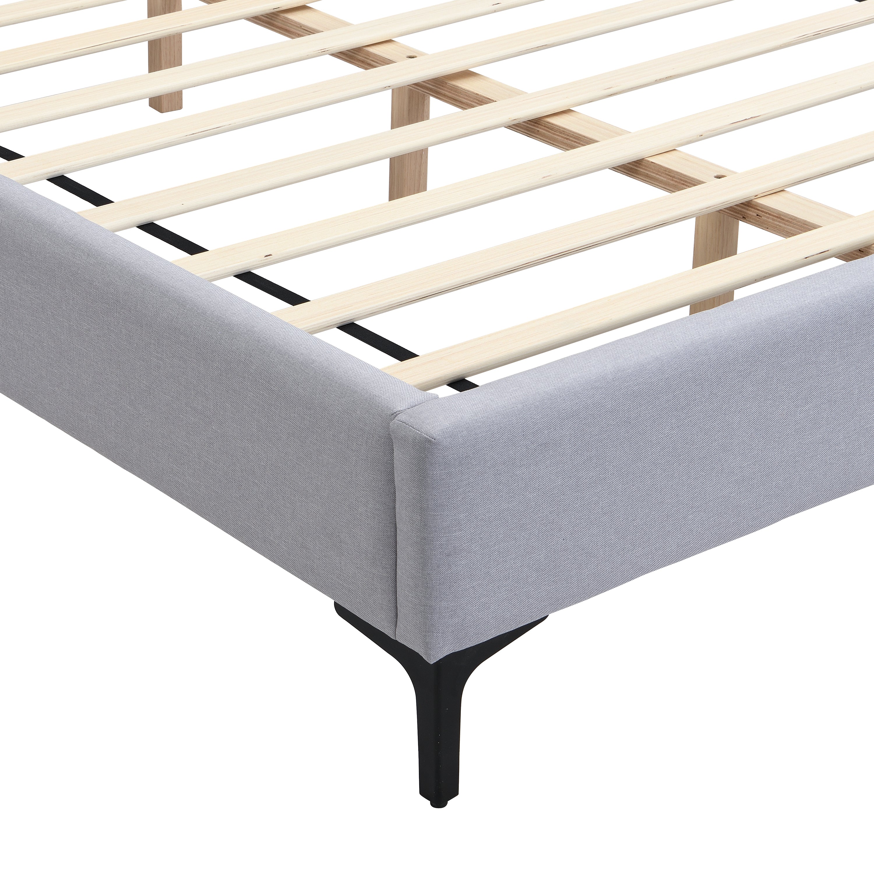 Chic Linen Upholstered Bed with Integrated Lights and Shelves