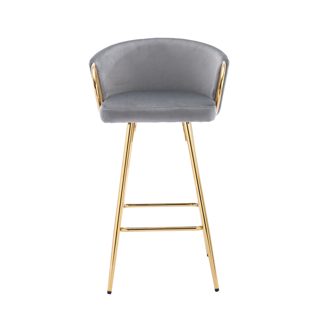 Velvet Bar Stools with Chrome Footrest and Base（Set of 2)