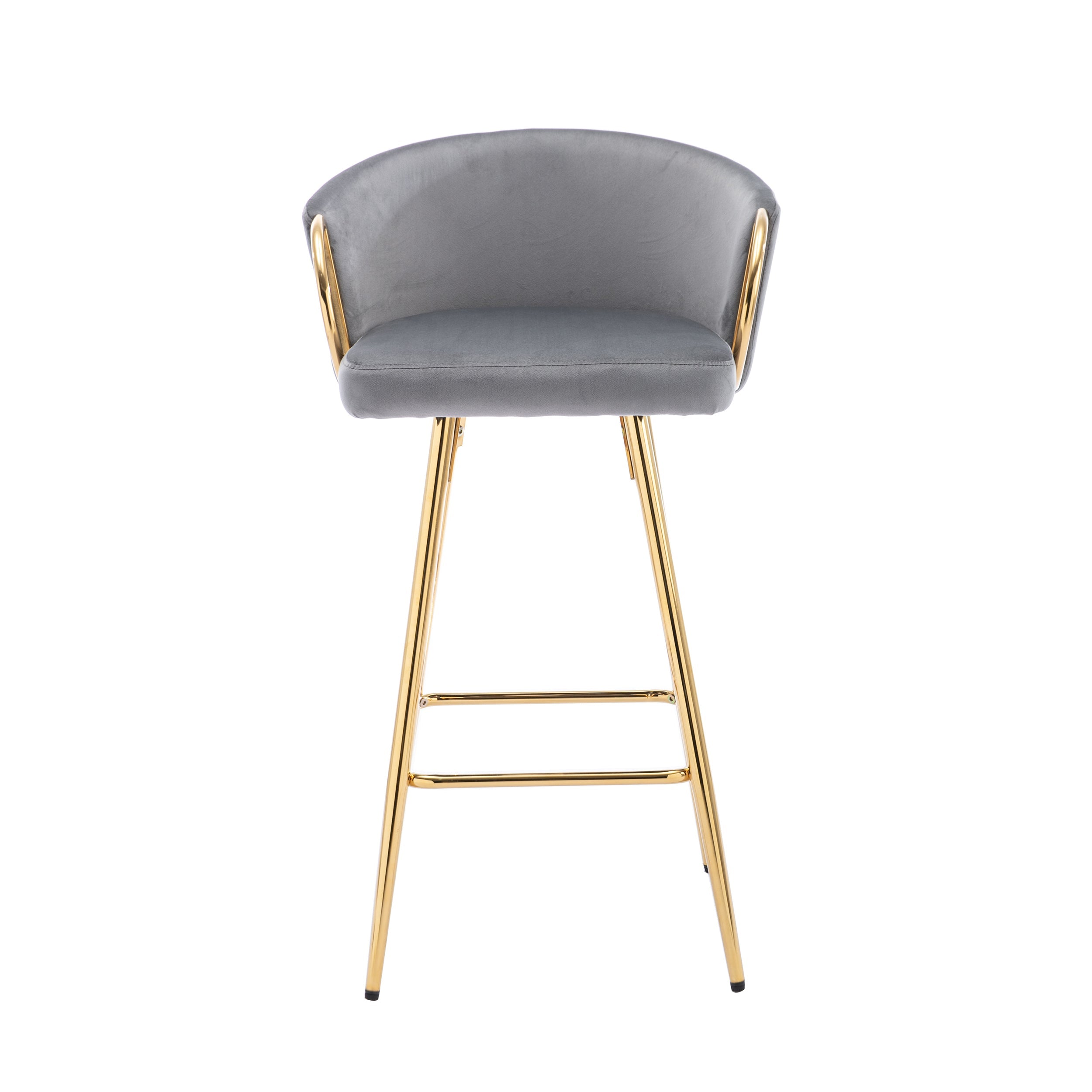 Velvet Bar Stools with Chrome Footrest and Base（Set of 2)