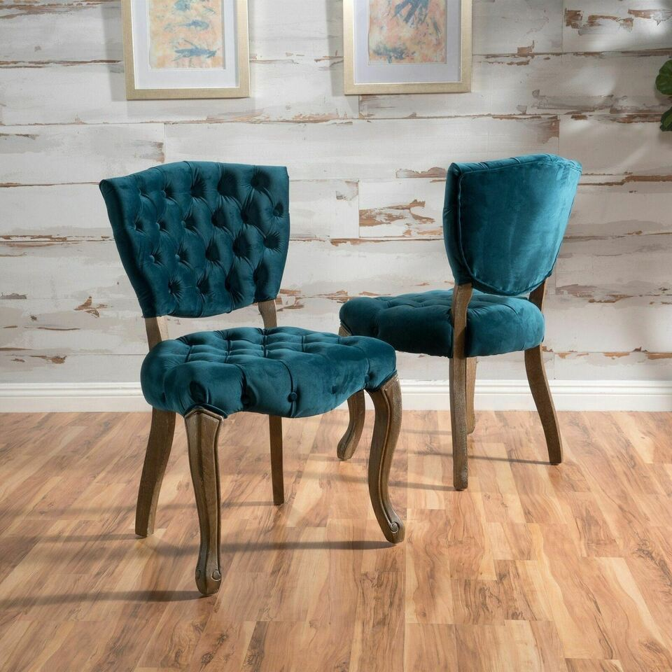 Traditional European Style Tufted Velvet Dining Chairs（Set of 2）